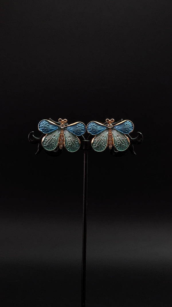 Blue & Teal Butterfly Enamel Stud Earrings