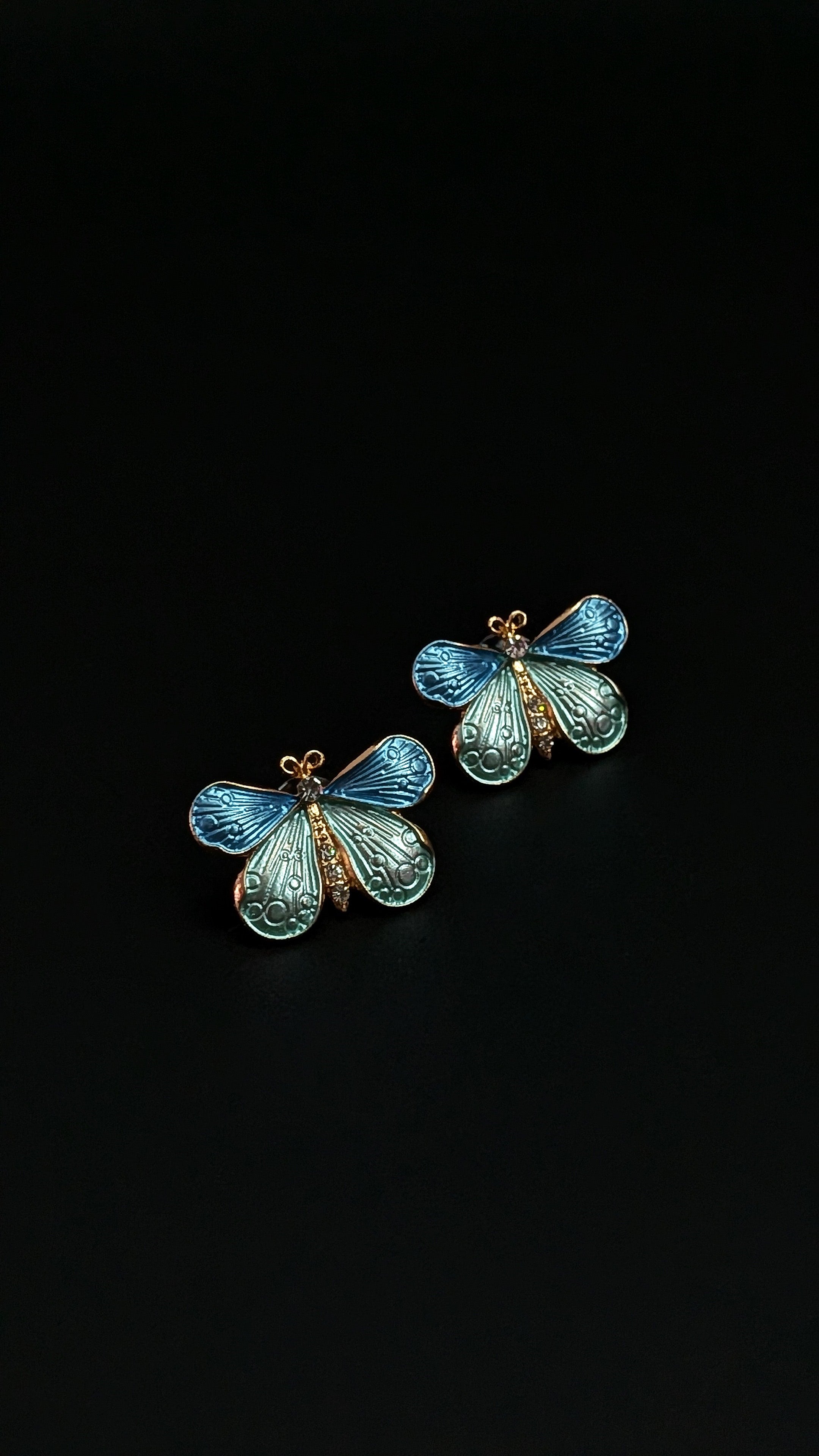 Blue & Teal Butterfly Enamel Stud Earrings