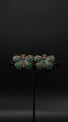 Green Butterfly Enamel Stud Earrings