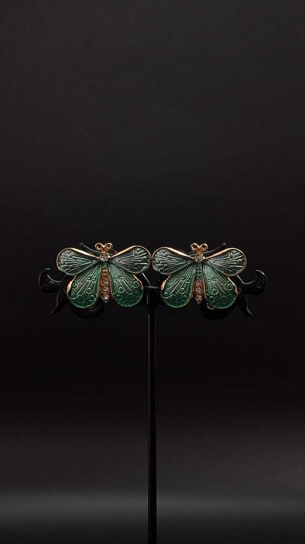Green Butterfly Enamel Stud Earrings
