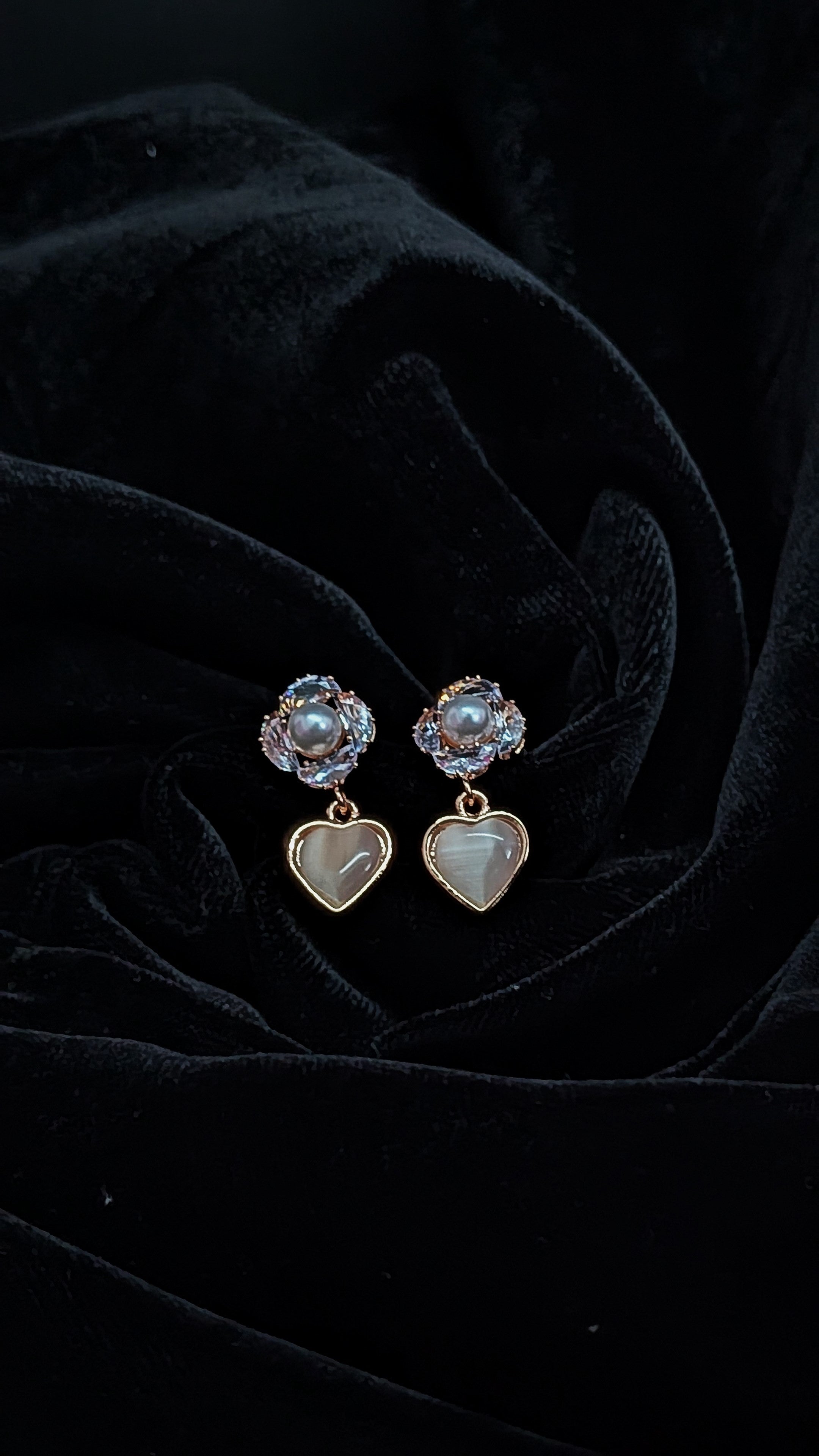 Pearl & Heart Drop Earrings – Rose Gold Romantic Jewelry