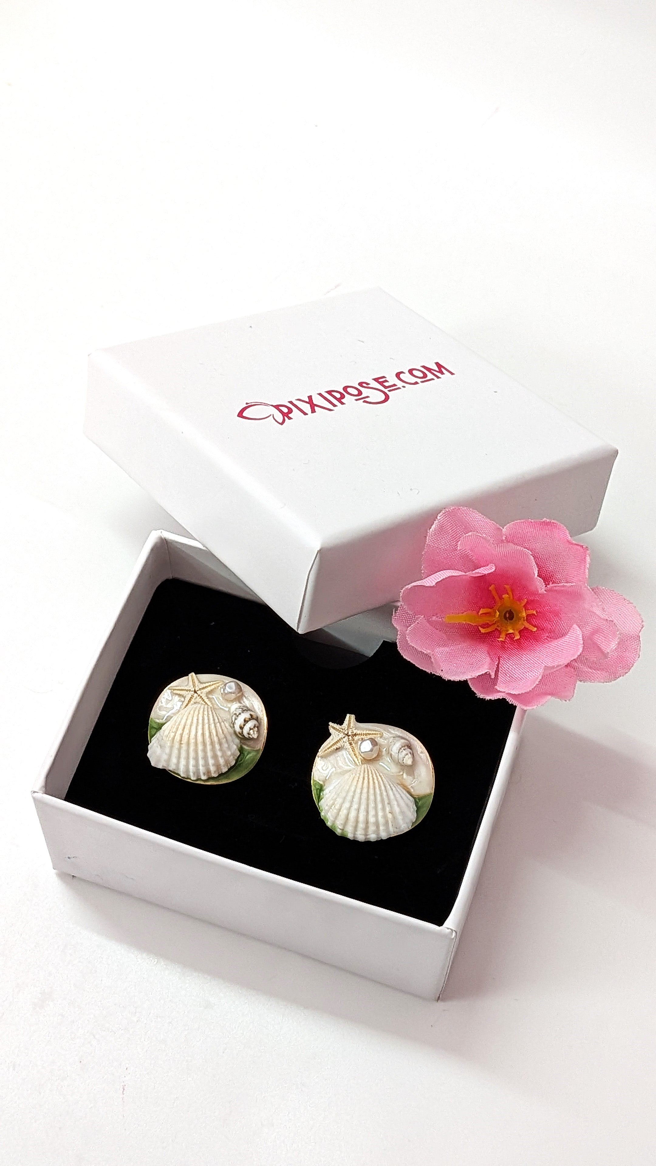 Coastal Charm Seashell Beach Theme with Pearls Stud Earrings
