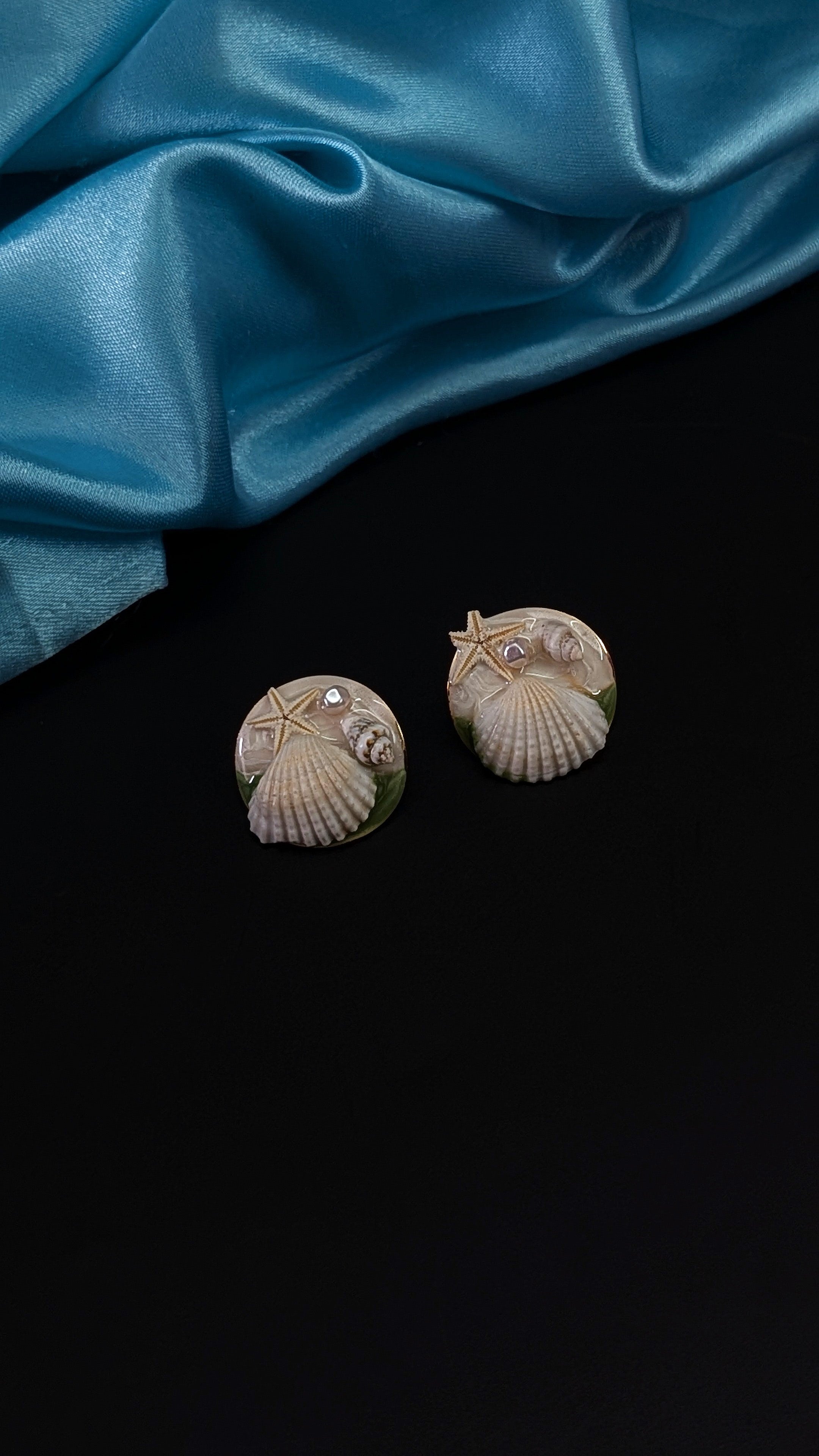Coastal Charm Seashell Beach Theme with Pearls Stud Earrings