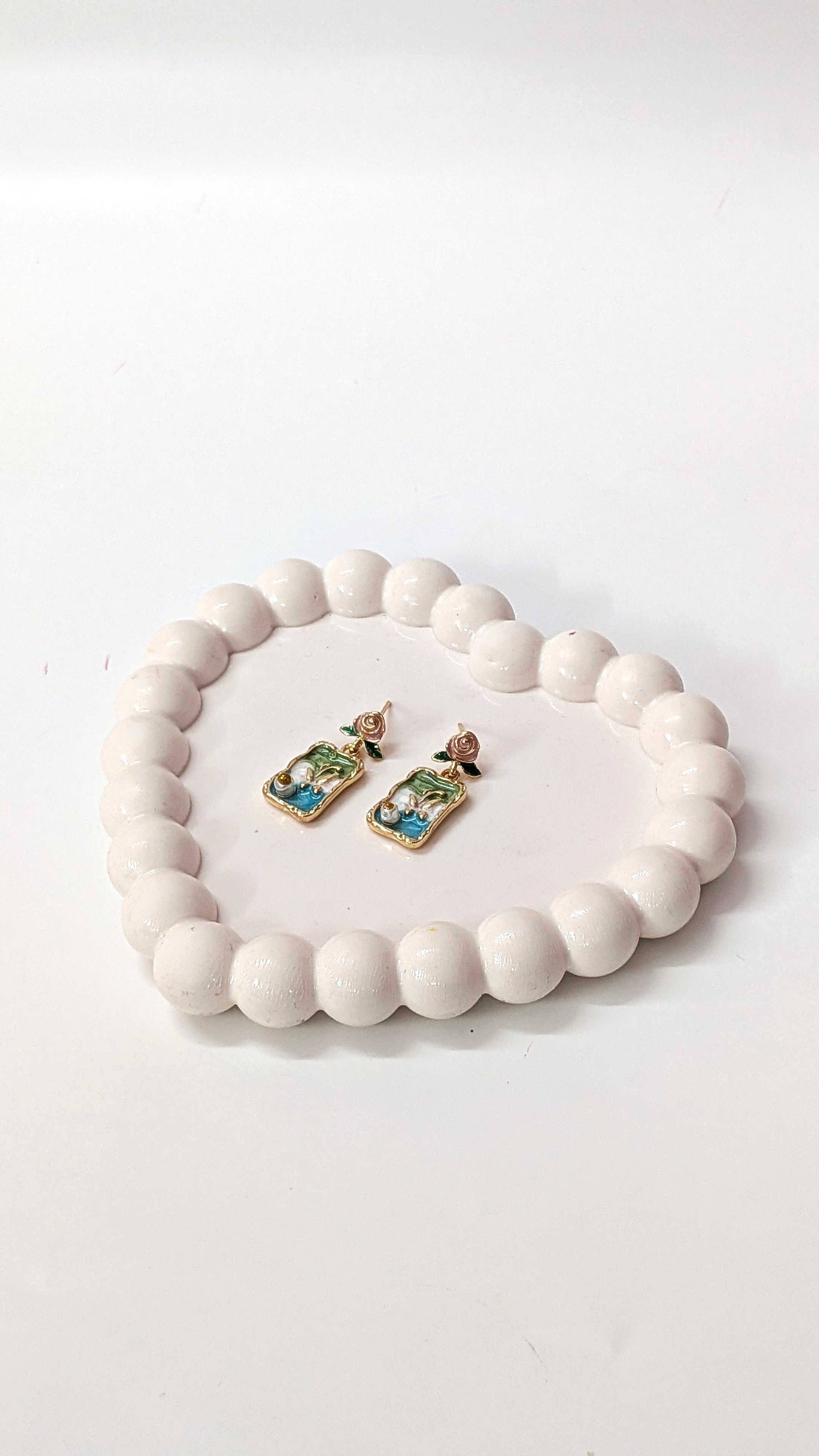 Vintage Blue Floral Rectangle Artistic Drop Earrings