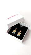 Golden Vintage Rose & Blue Enamel Drop Earrings