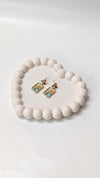 Golden Vintage Rose & Blue Enamel Drop Earrings