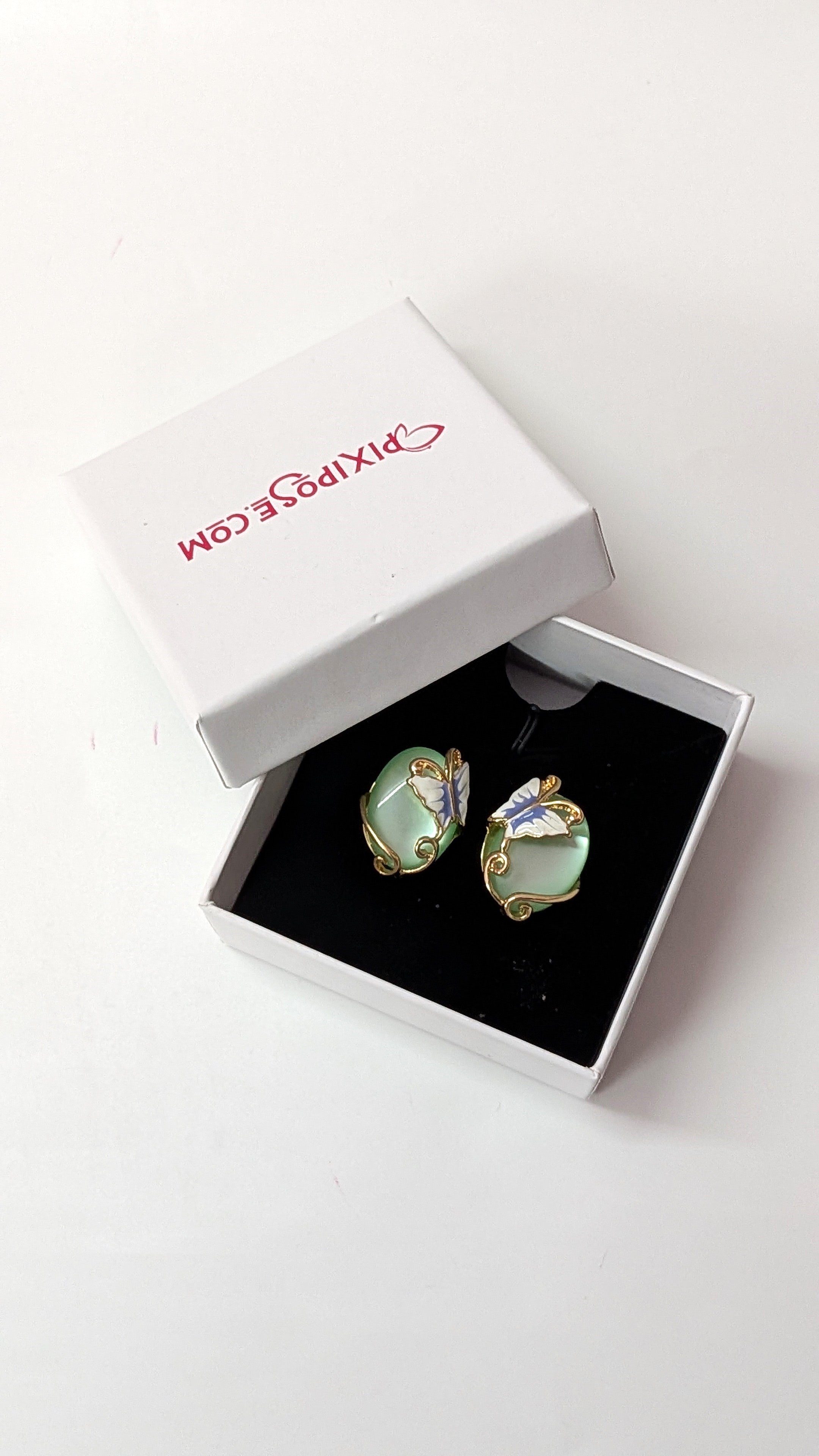 Green Stone Butterfly Elegant Gold Finish Stud Earrings