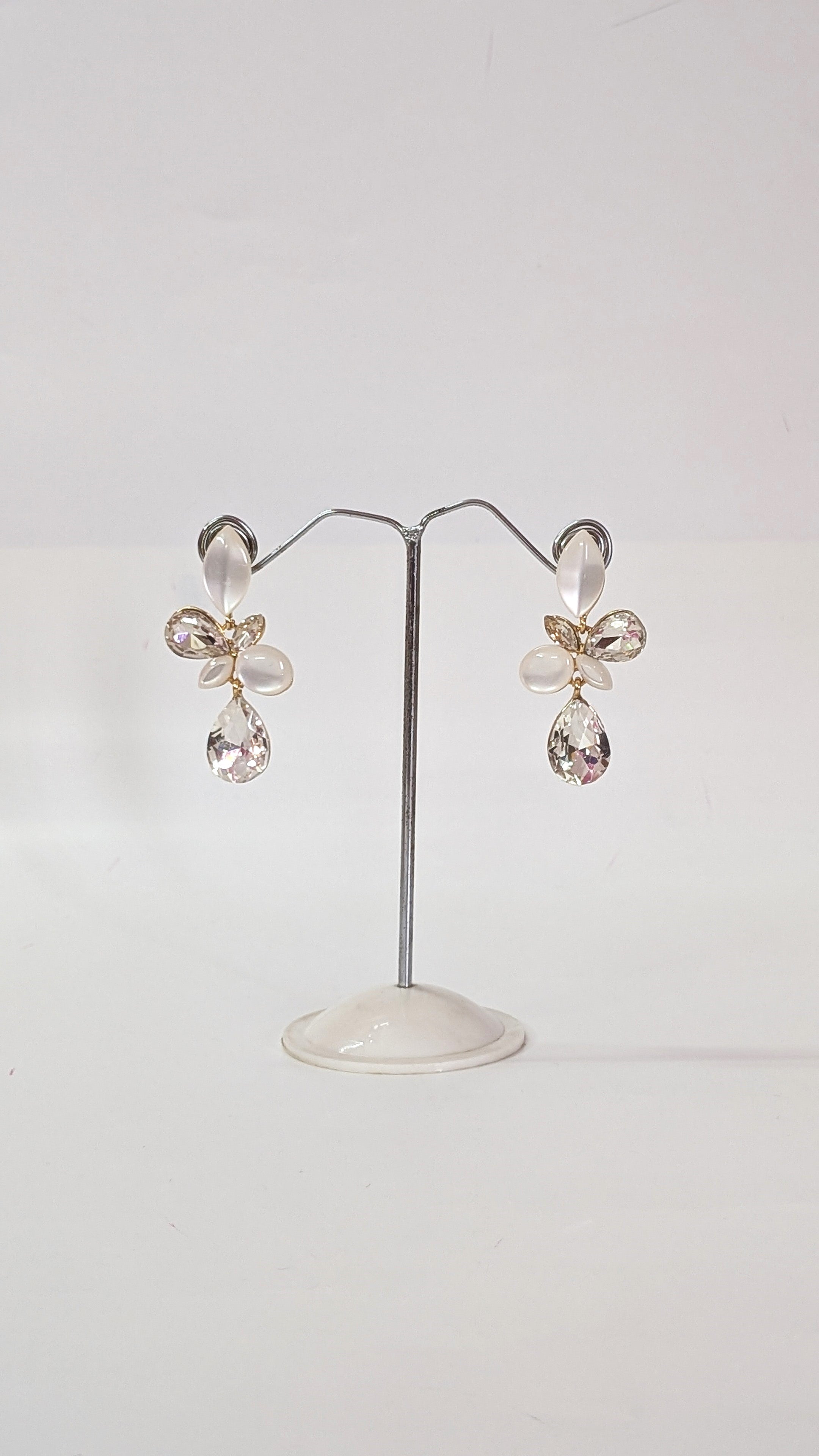 Champagne Crystal Floral  Elegant Drop Design Dangler Earrings