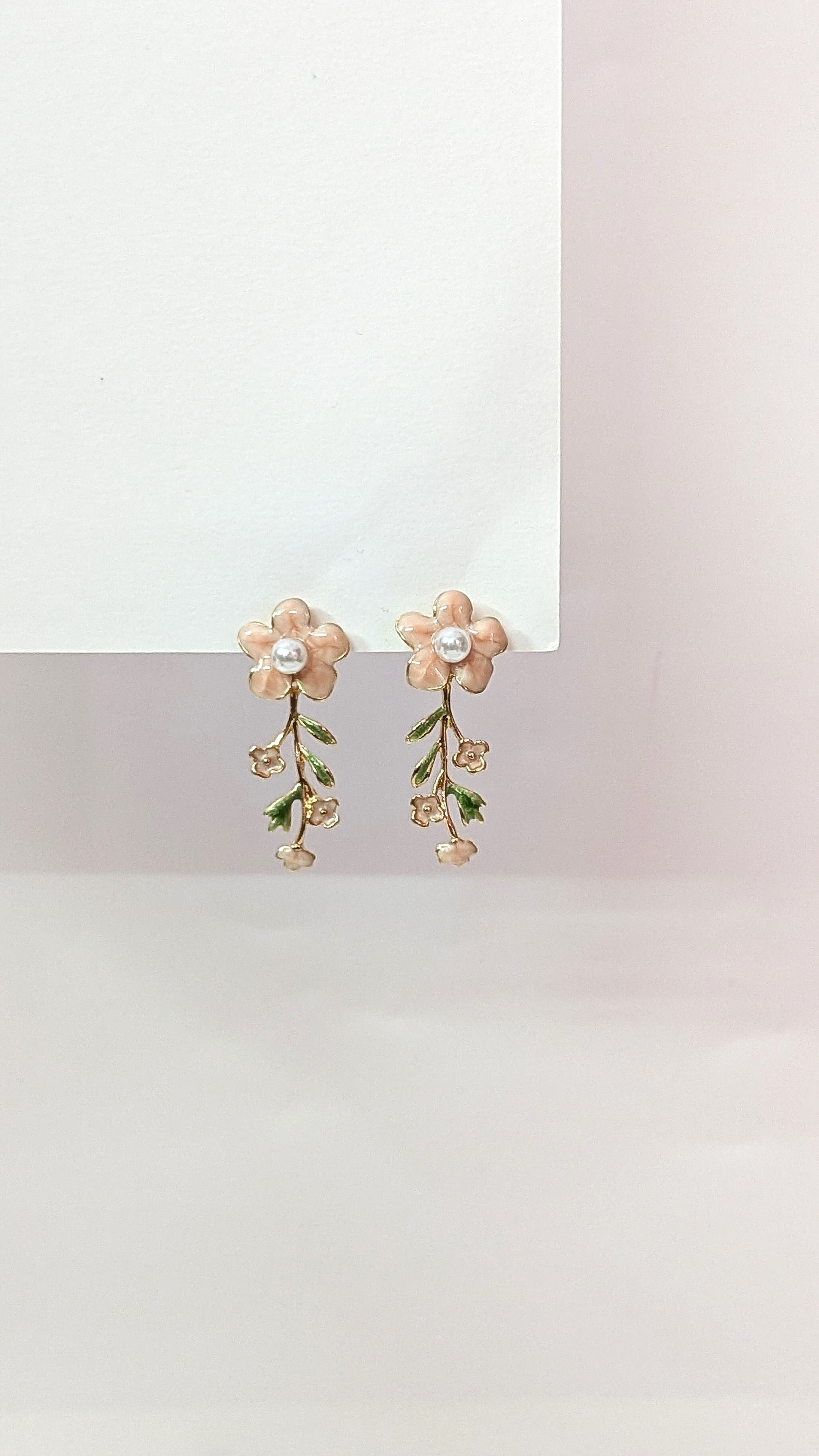 Pink Floral Enamel Dangler Earrings