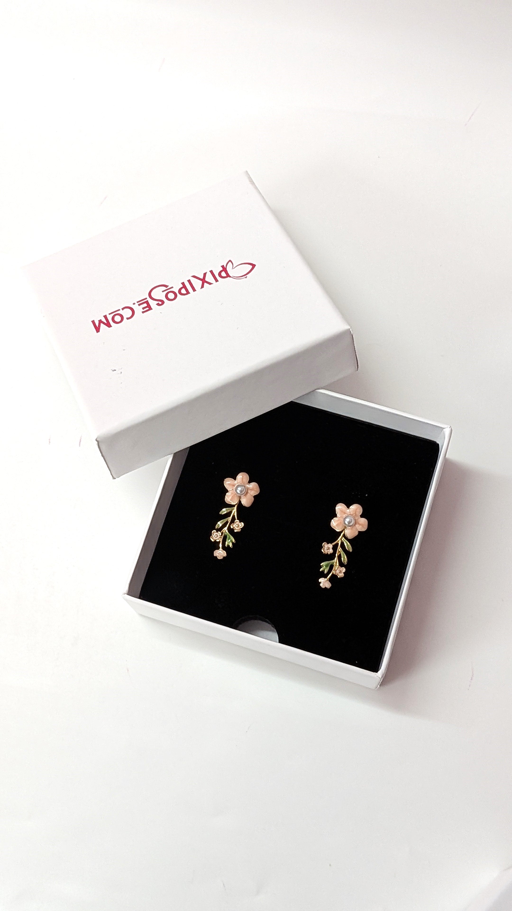 Pink Floral Enamel Dangler Earrings