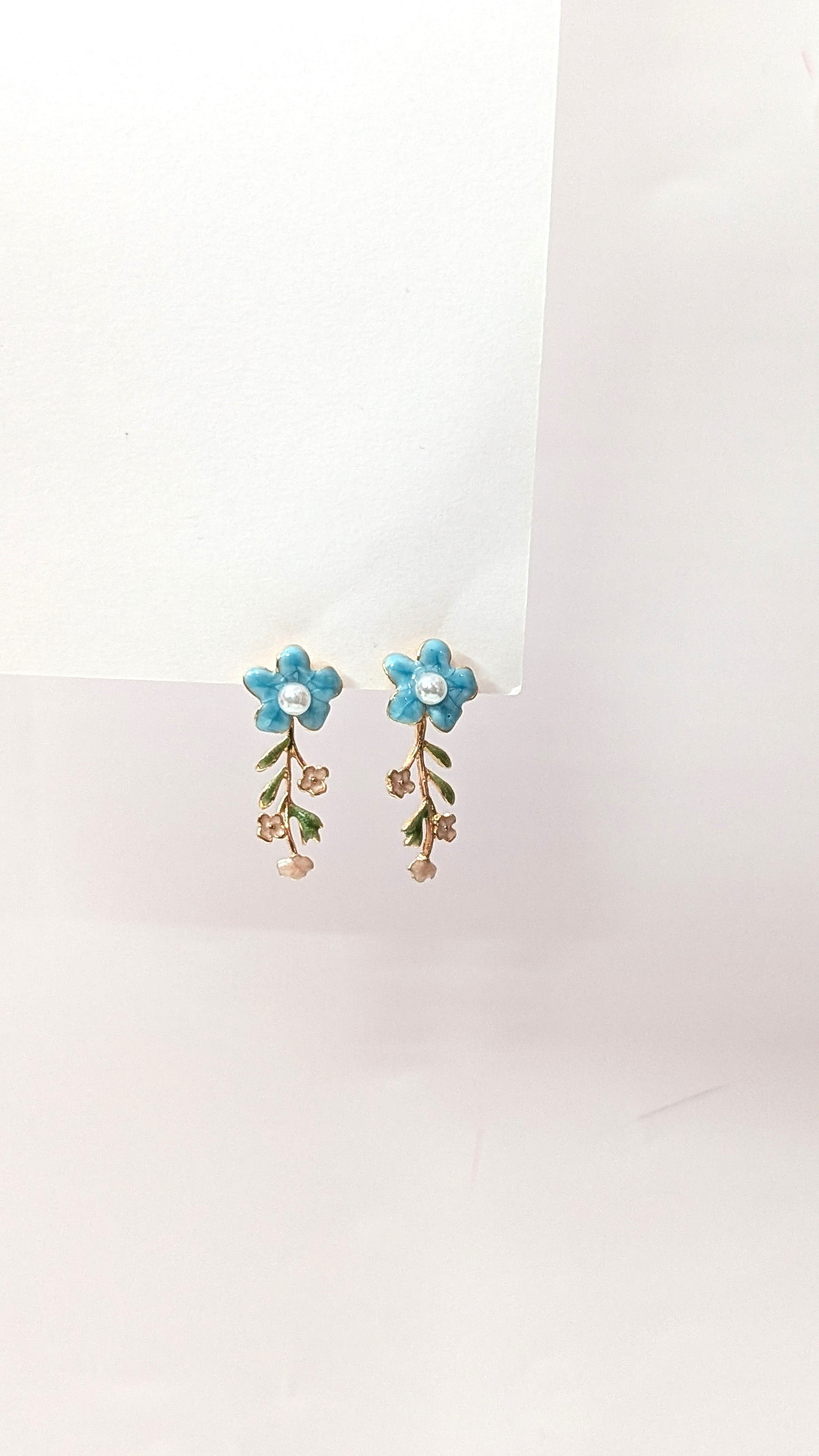 Blue Floral Enamel Dangler Earrings