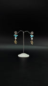 Blue Enamel Bird Drop Earrings with Pearl & Floral Charm
