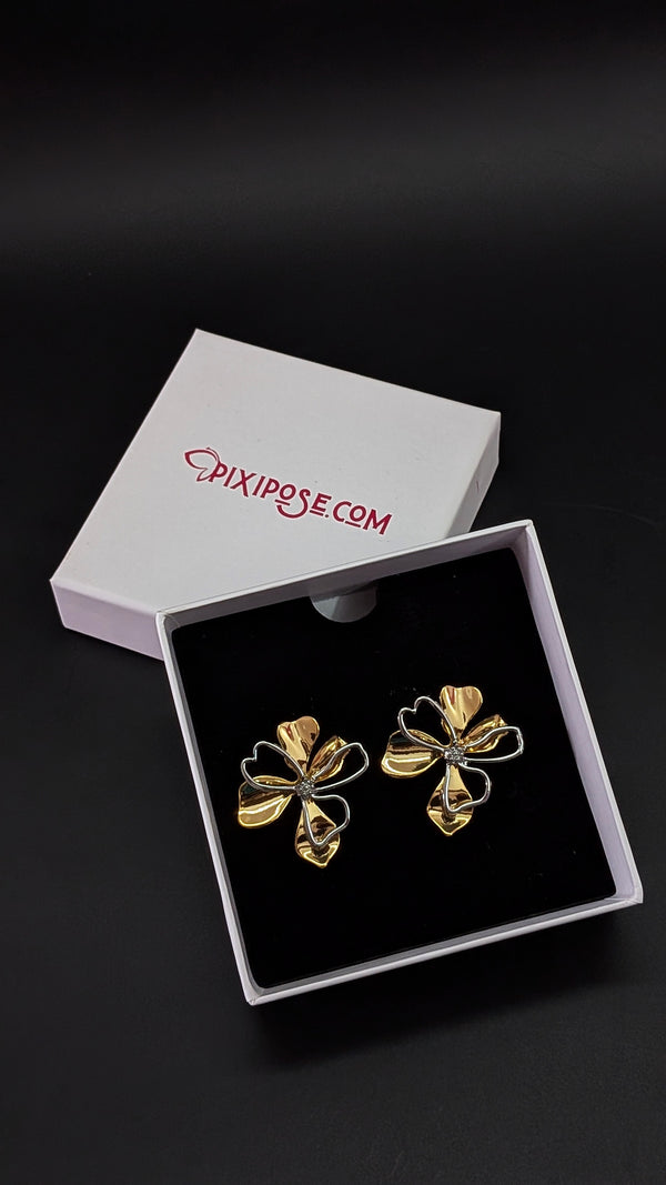 Golden Flower Stud Earrings