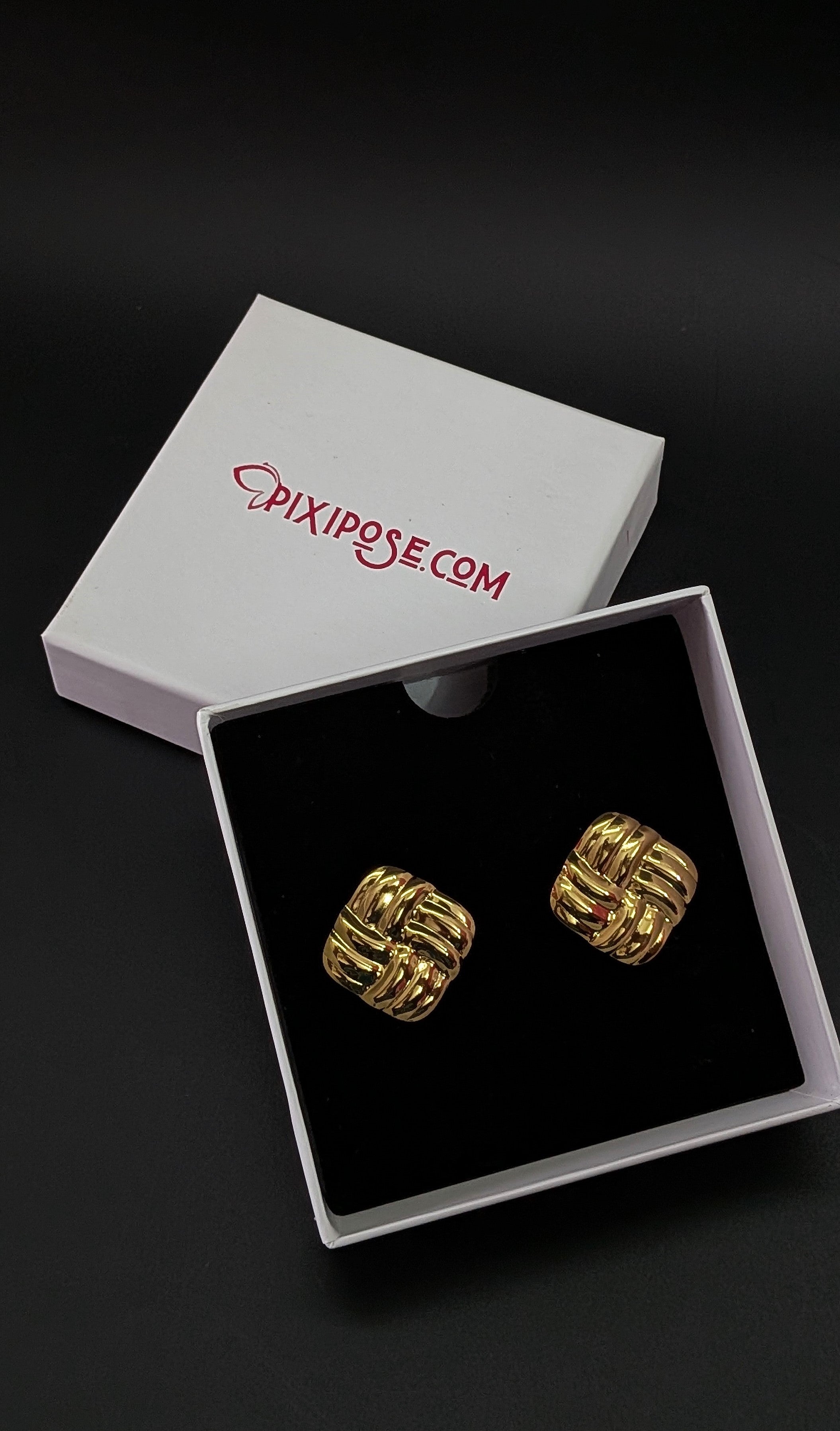 Golden Woven Knot Square Stud Earrings for Women