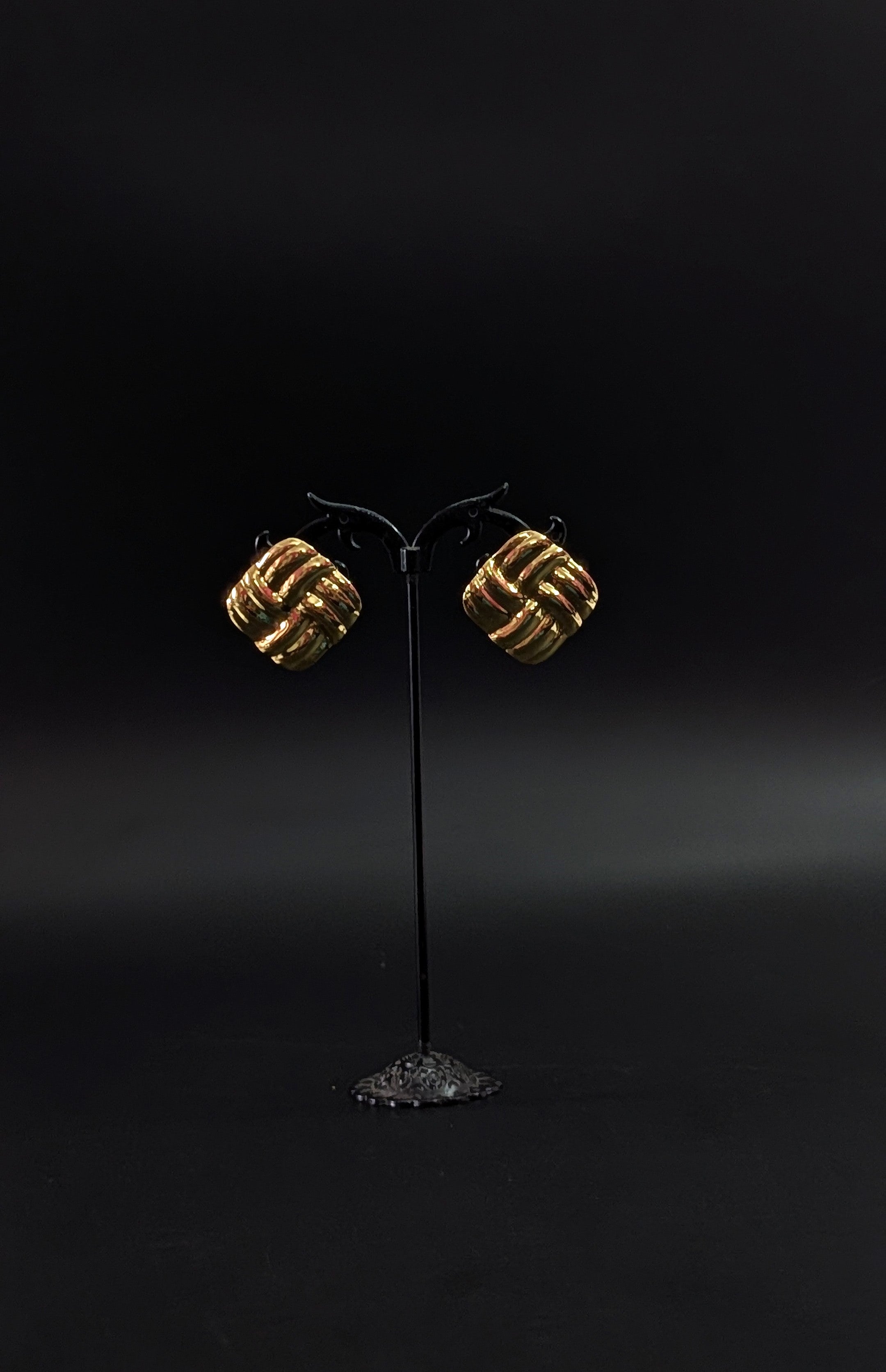 Golden Woven Knot Square Stud Earrings for Women