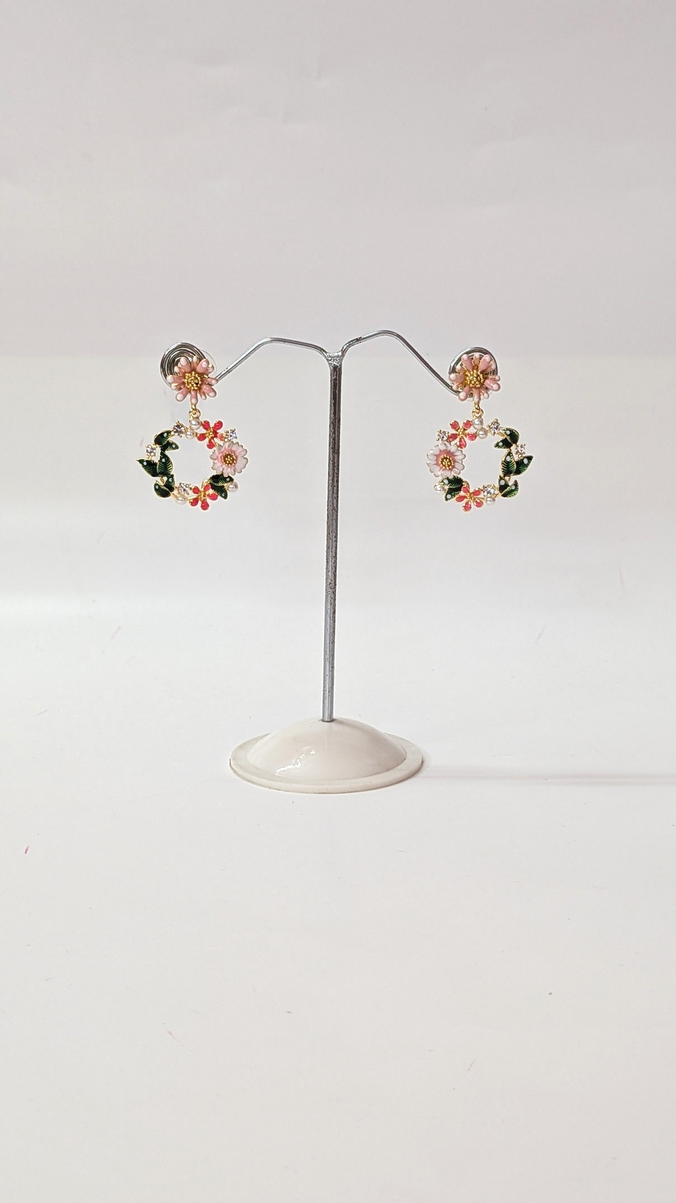 Pastel Floral Hoop Earrings – Garden Vine Design for Women