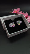 Holographic Crystal & Lavender Flower Stud Earrings – Statement Party Wear