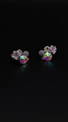 Holographic Crystal & Lavender Flower Stud Earrings – Statement Party Wear
