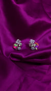 Holographic Crystal & Lavender Flower Stud Earrings – Statement Party Wear