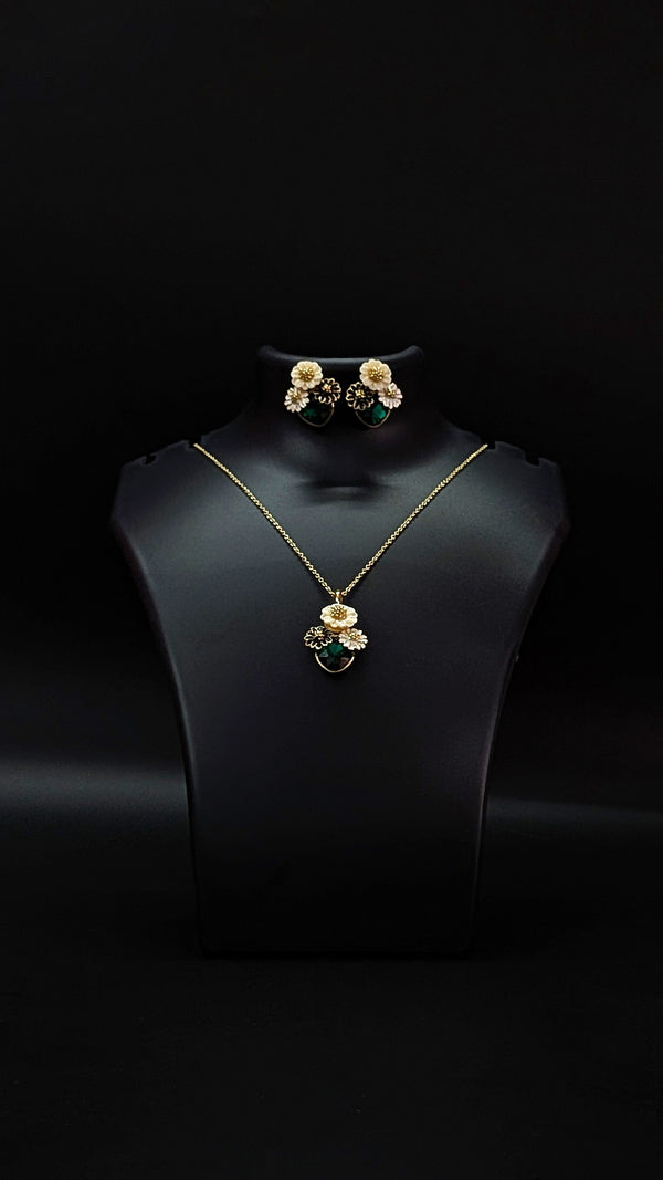 Green Rose Floral Jewelry Set for Women