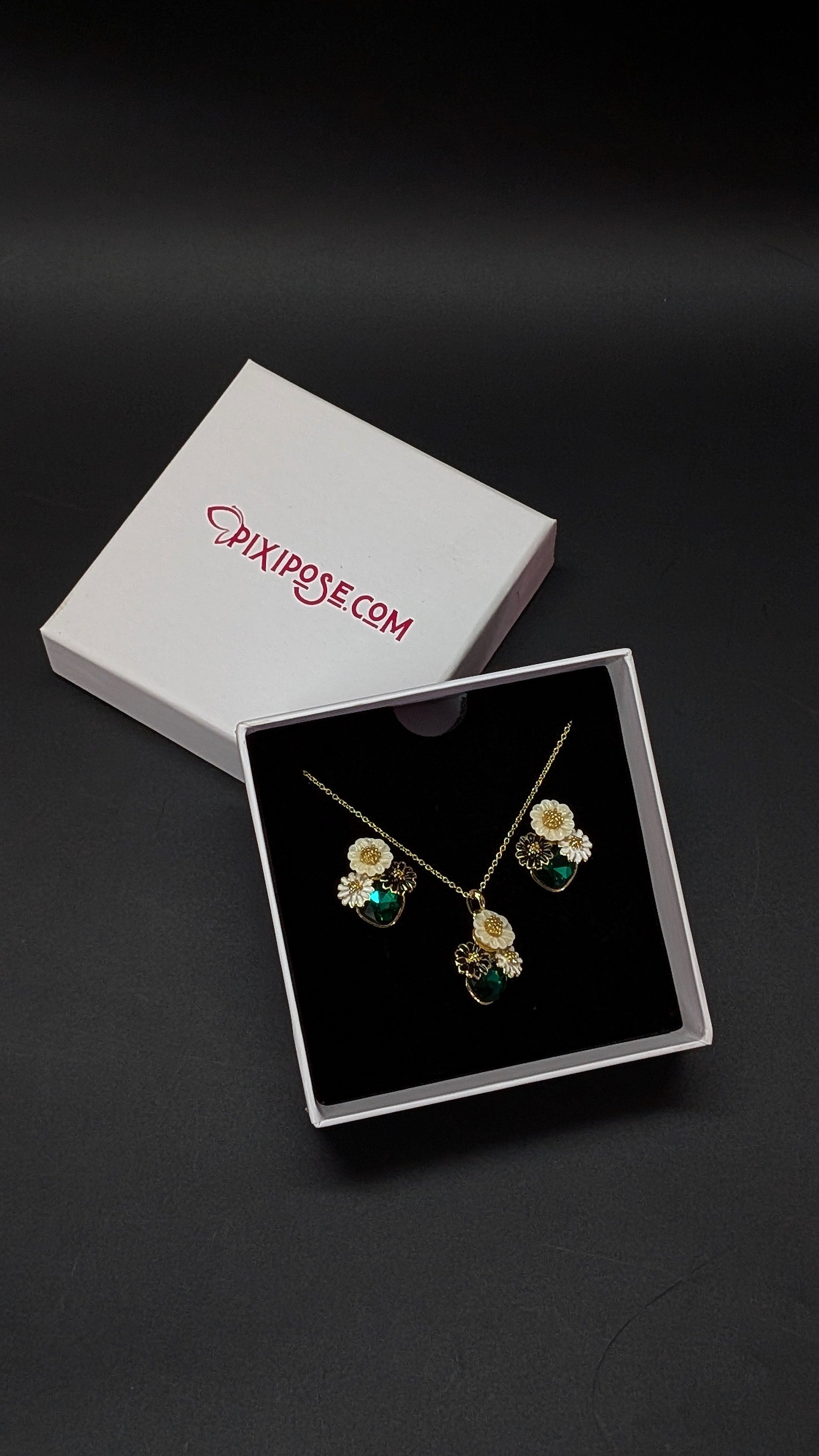 Green Rose Floral Jewelry Set for Women