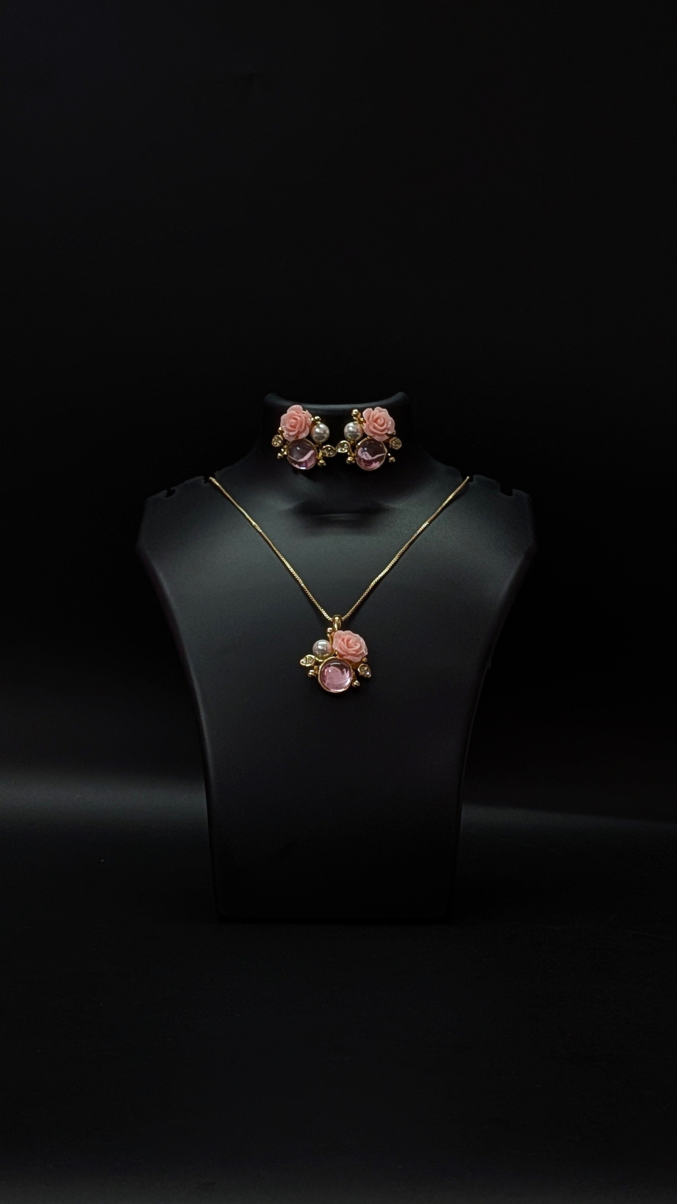 Pink Rose Floral Jewelry Set for Women