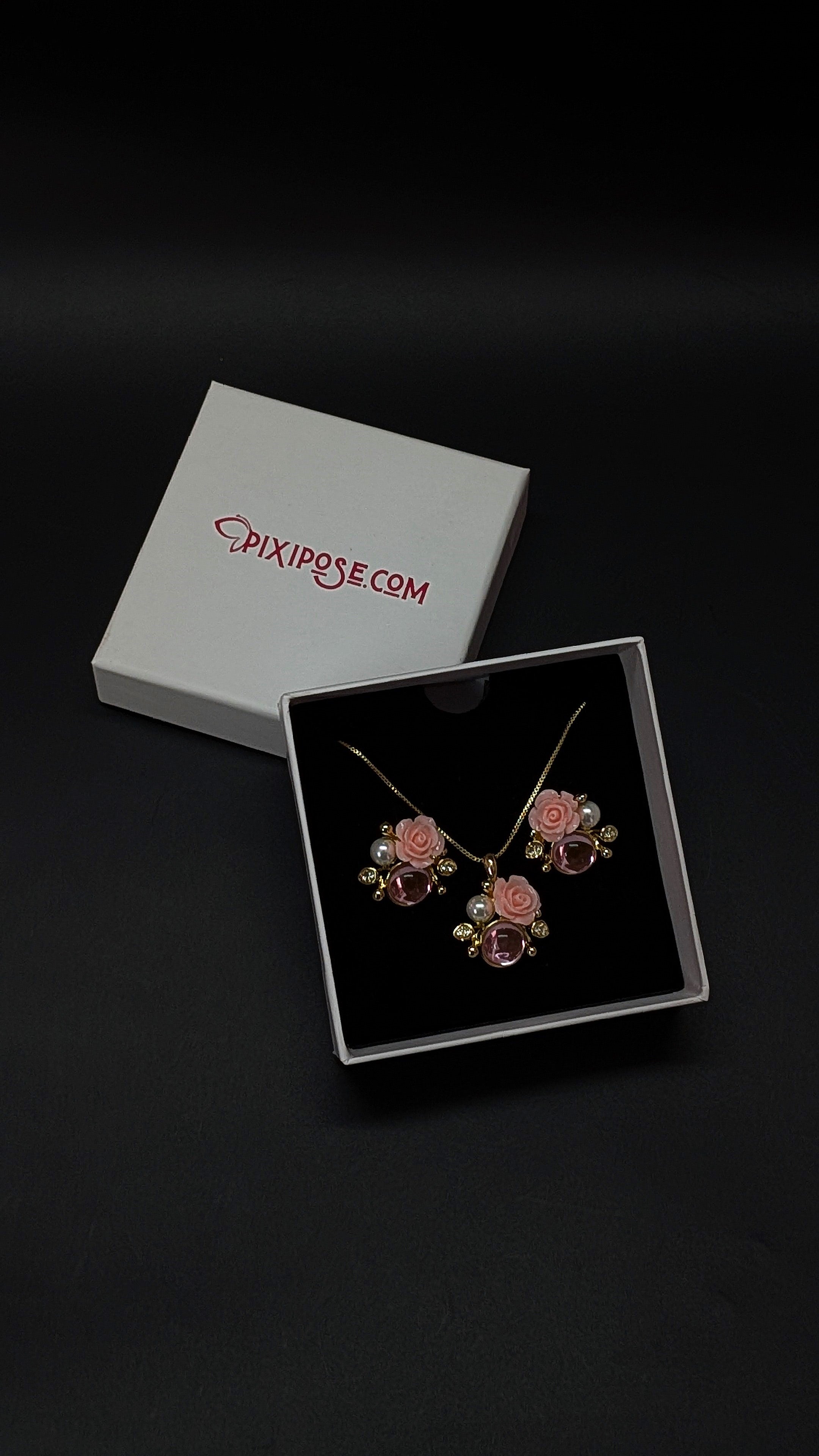 Pink Rose Floral Jewelry Set for Women