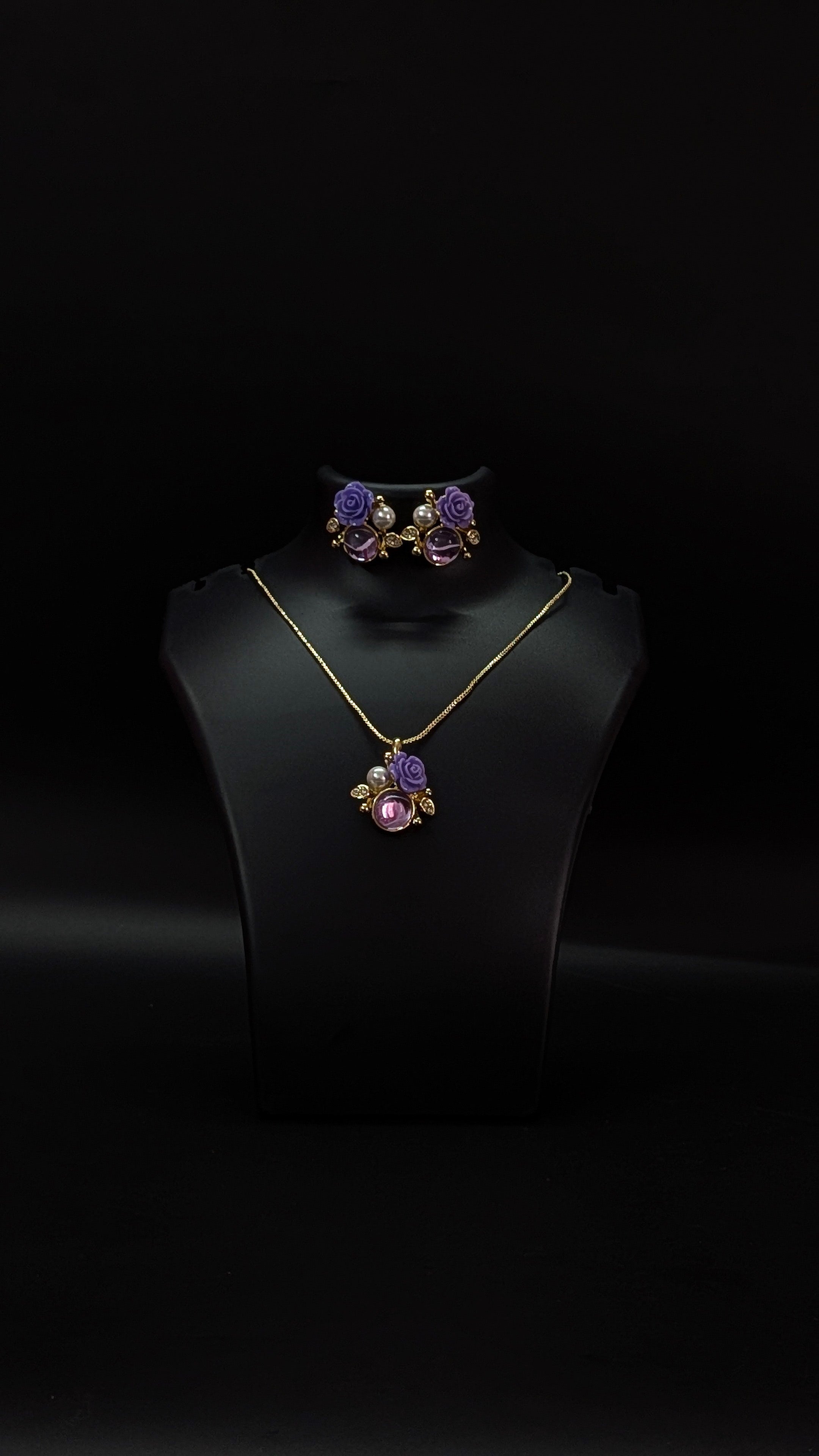 Purple Rose Floral Jewelry Set for Women