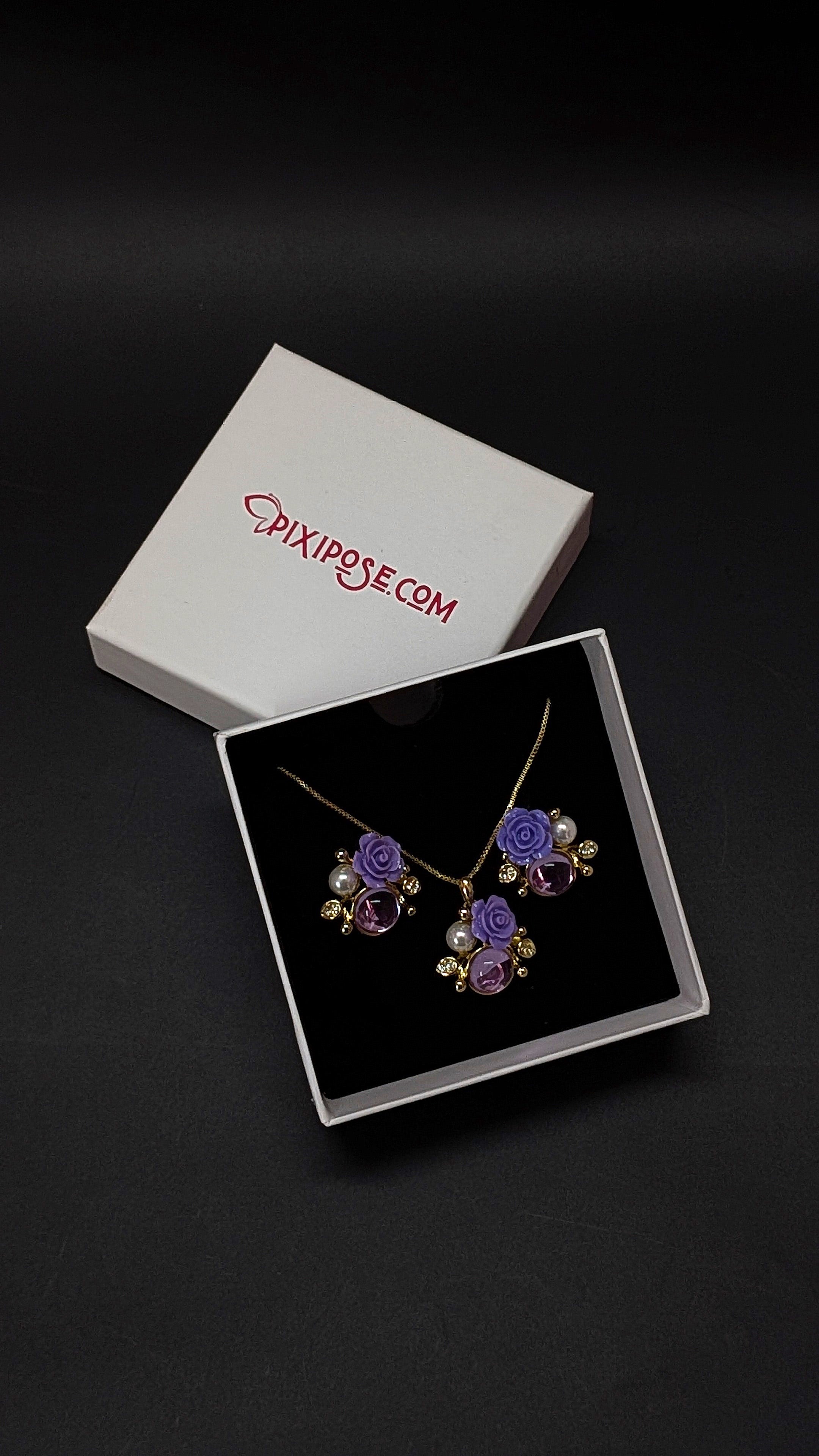 Purple Rose Floral Jewelry Set for Women