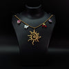 Golden Sun Pendant Charm Necklace with Cherry & Butterfly Accents
