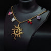 Golden Sun Pendant Charm Necklace with Cherry & Butterfly Accents