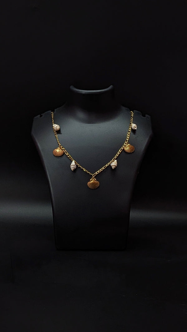 Gold Shell Pearl Charm Necklace