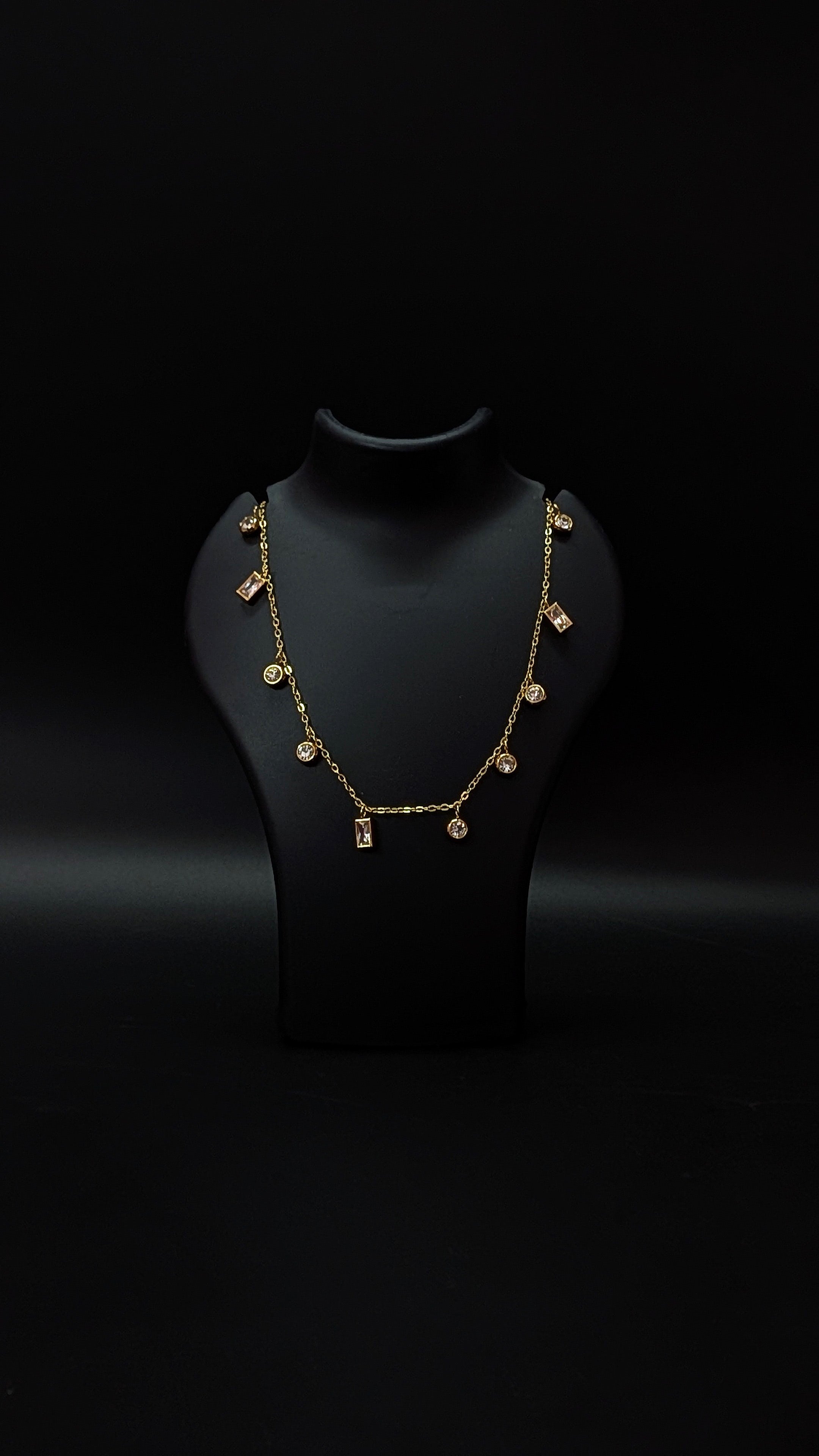 Crystal Drop Gold Finish Charm Necklace