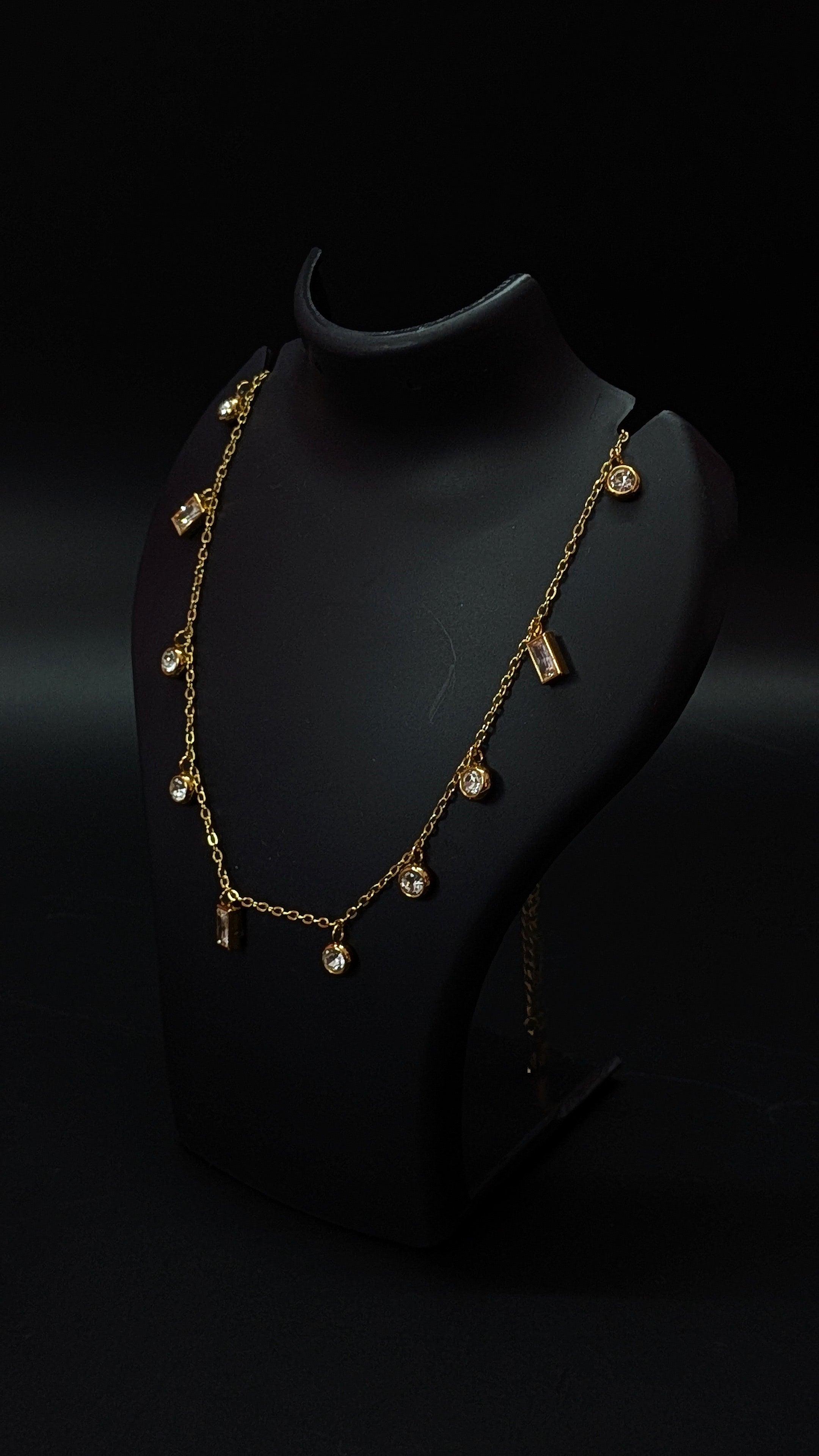 Crystal Drop Gold Finish Charm Necklace