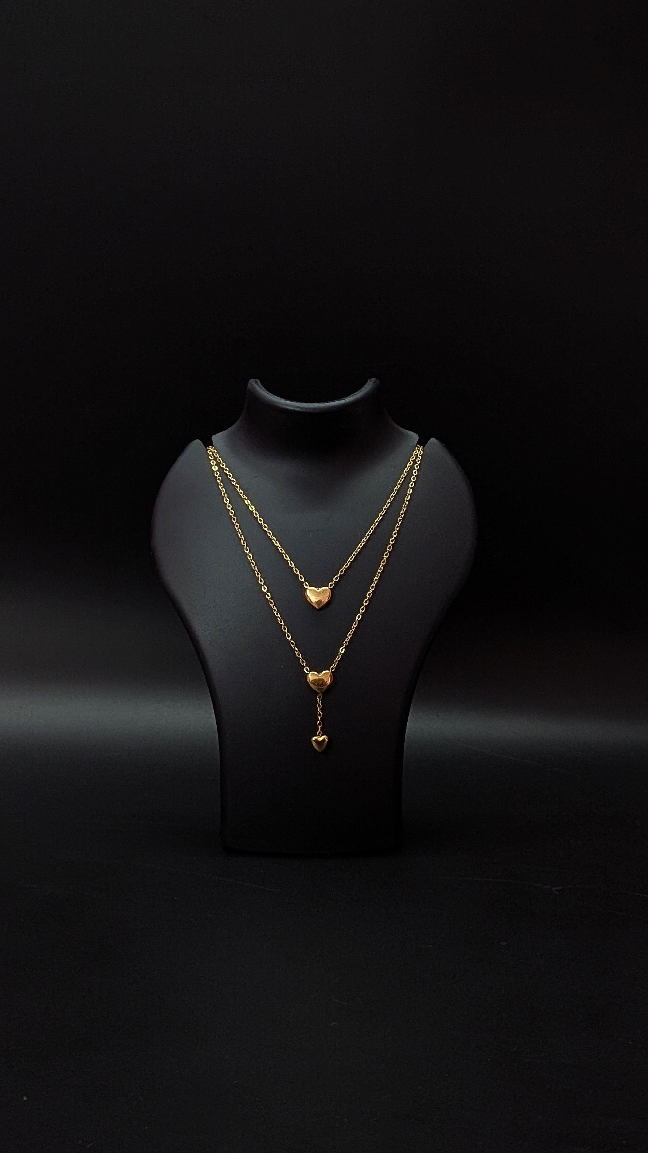 Double Layer Gold Heart Pendant Necklace