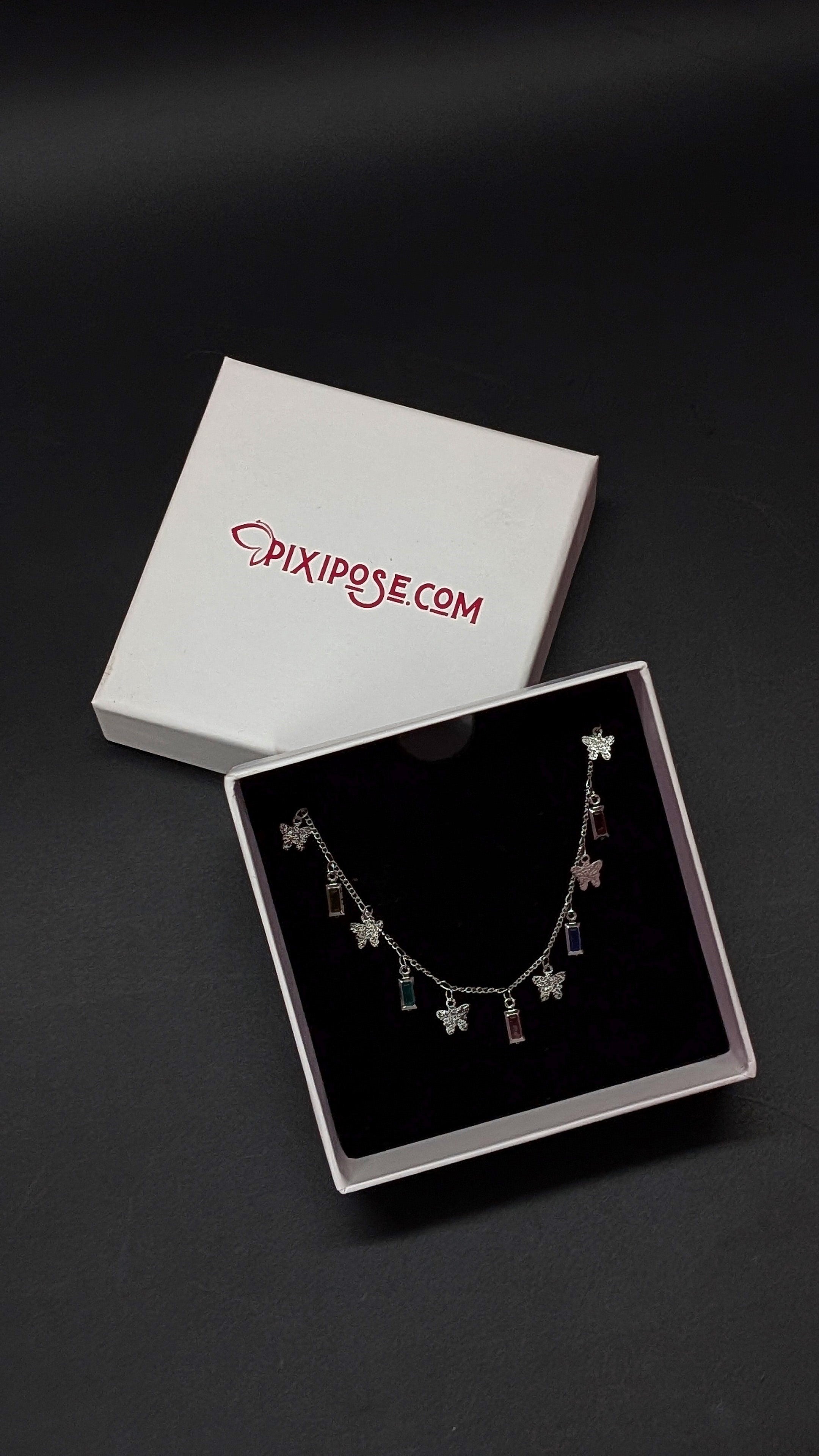 Silver Butterfly Multicolor Pendant Necklace