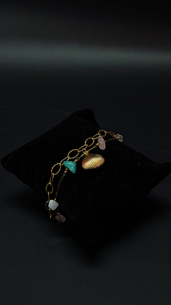 Gold Shell Boho Beach Stone Bracelet