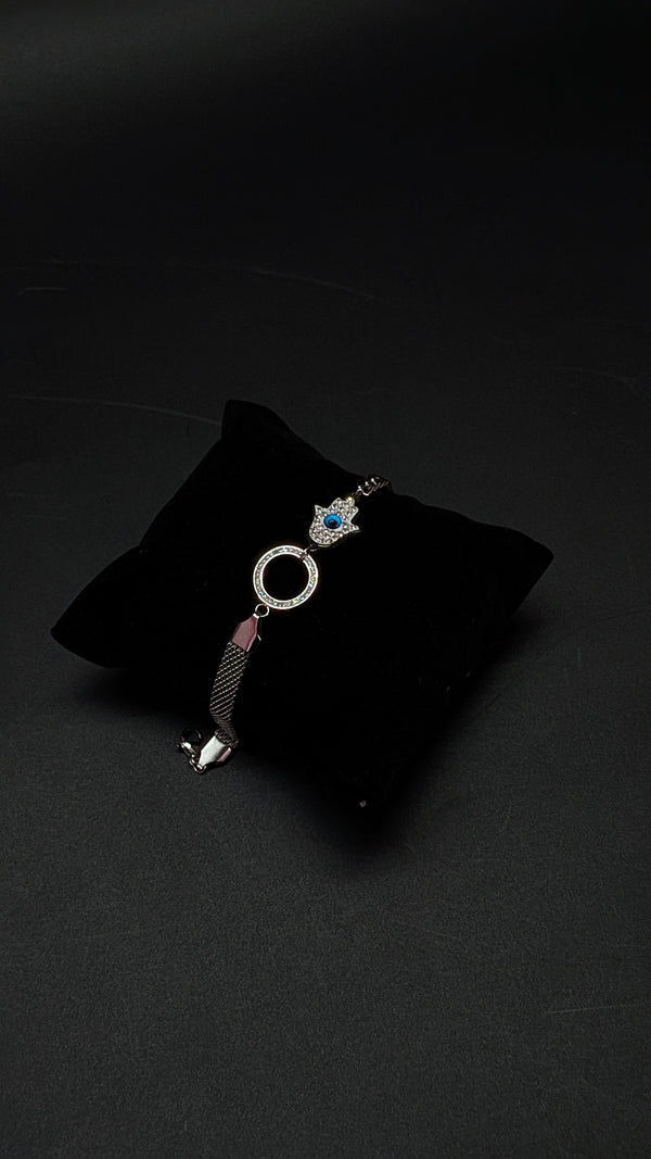 Silver Hamsa Evil Eye Protection Charm Bracelet