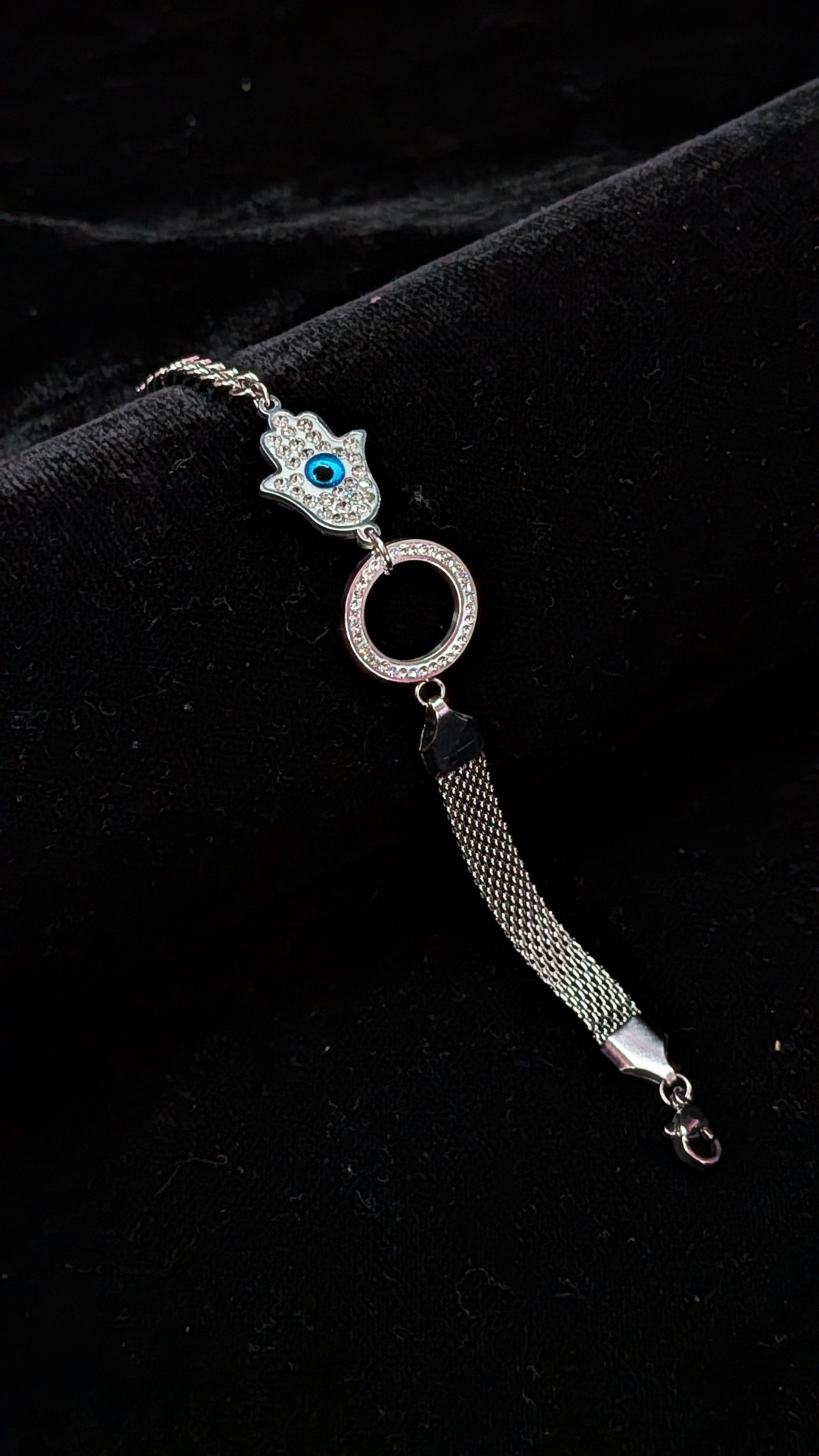 Silver Hamsa Evil Eye Protection Charm Bracelet