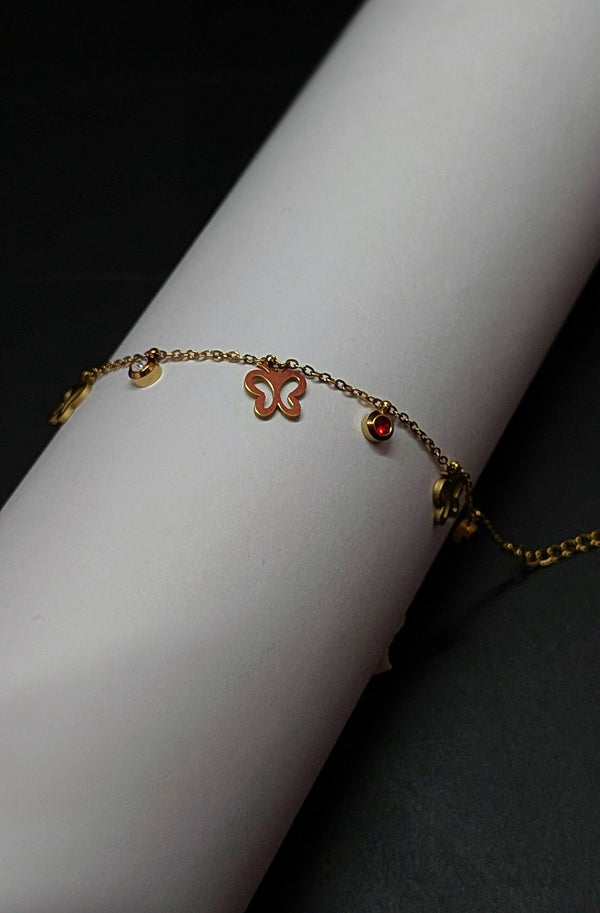 Gold Butterfly Enamel Adjustable Chain Charm Bracelet