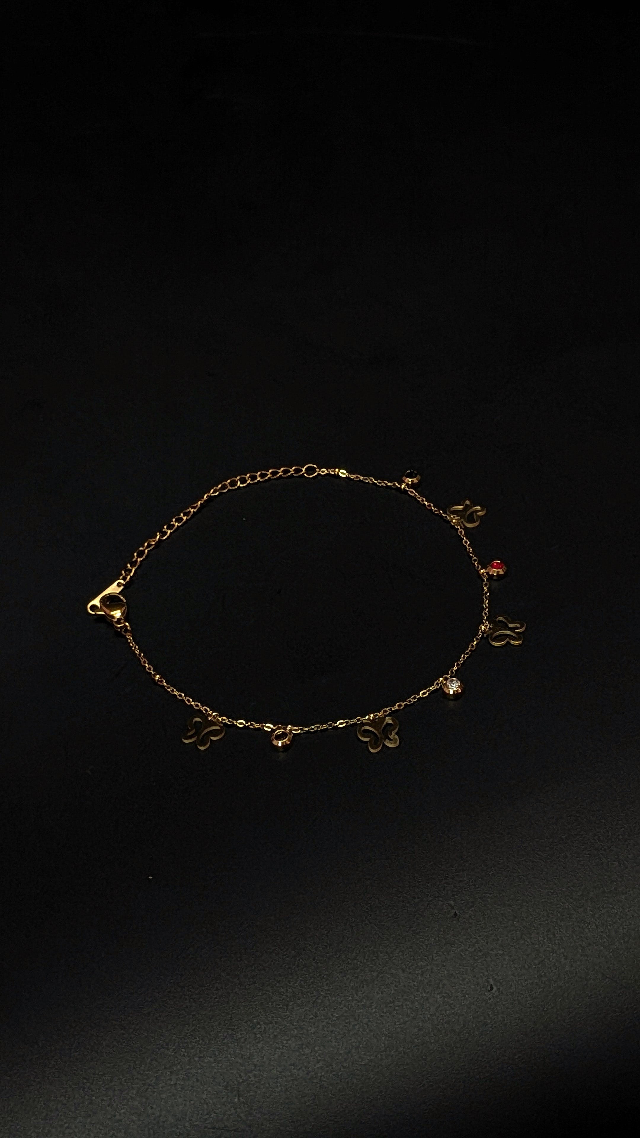 Gold Butterfly Enamel Adjustable Chain Charm Bracelet