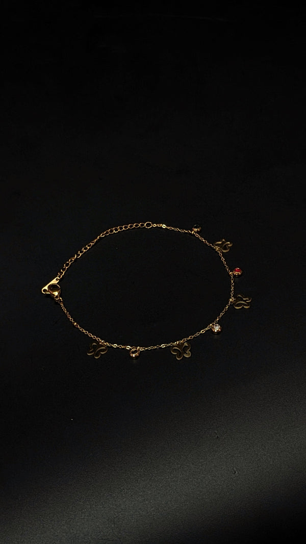 Gold Butterfly Enamel Adjustable Chain Charm Bracelet