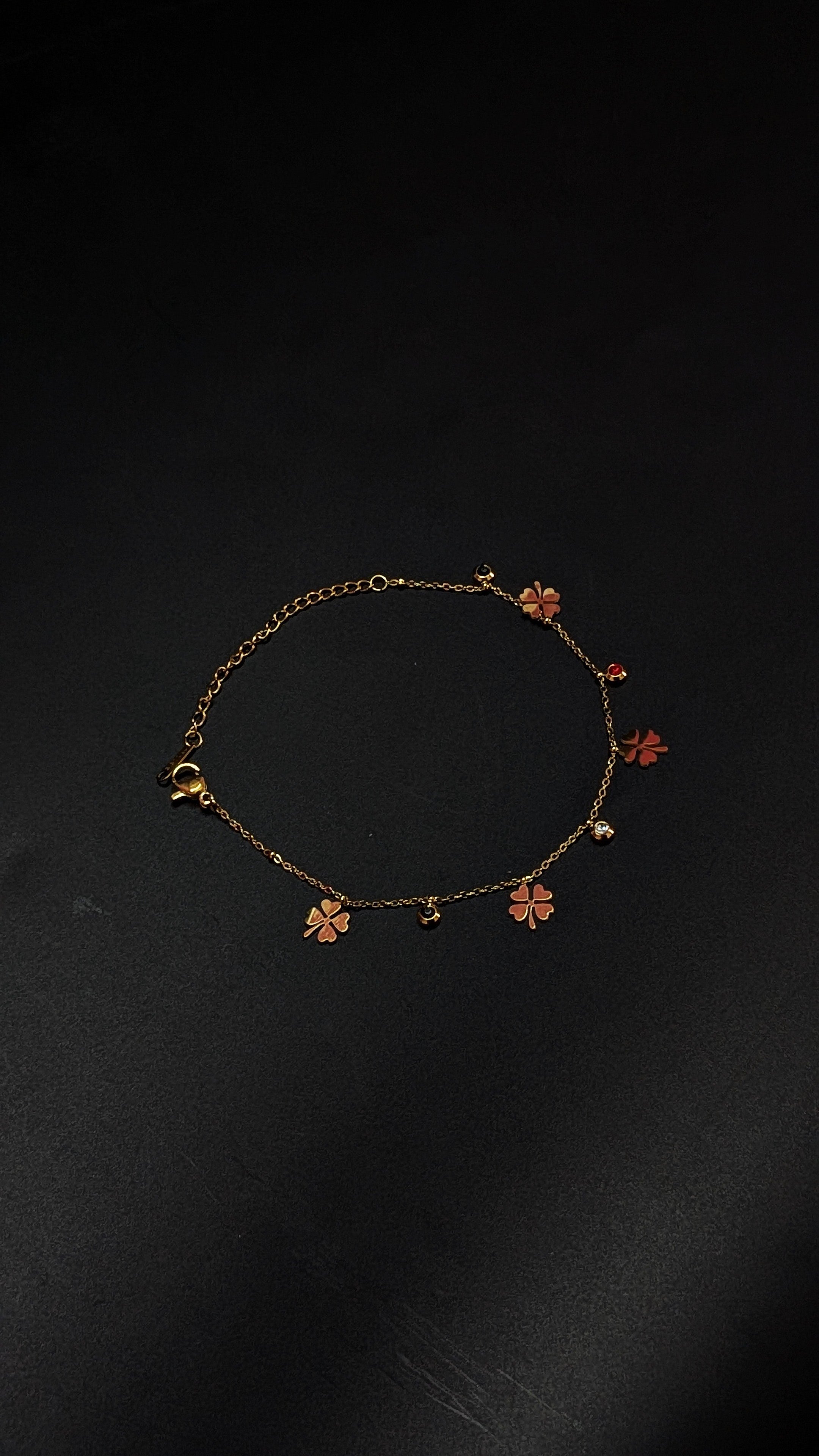 Gold four leaf lucky clover charm bracelet