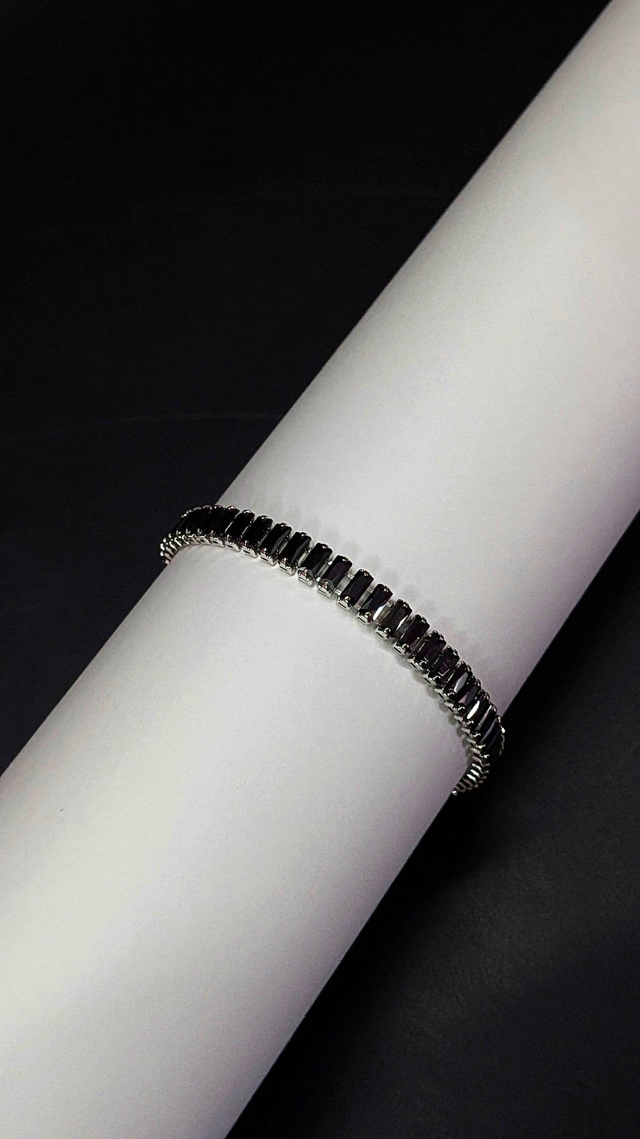 Classic Black Crystal Tennis Bracelet – Silver Finish