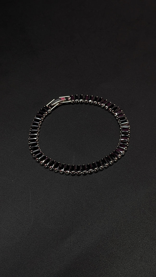 Classic Black Crystal Tennis Bracelet – Silver Finish
