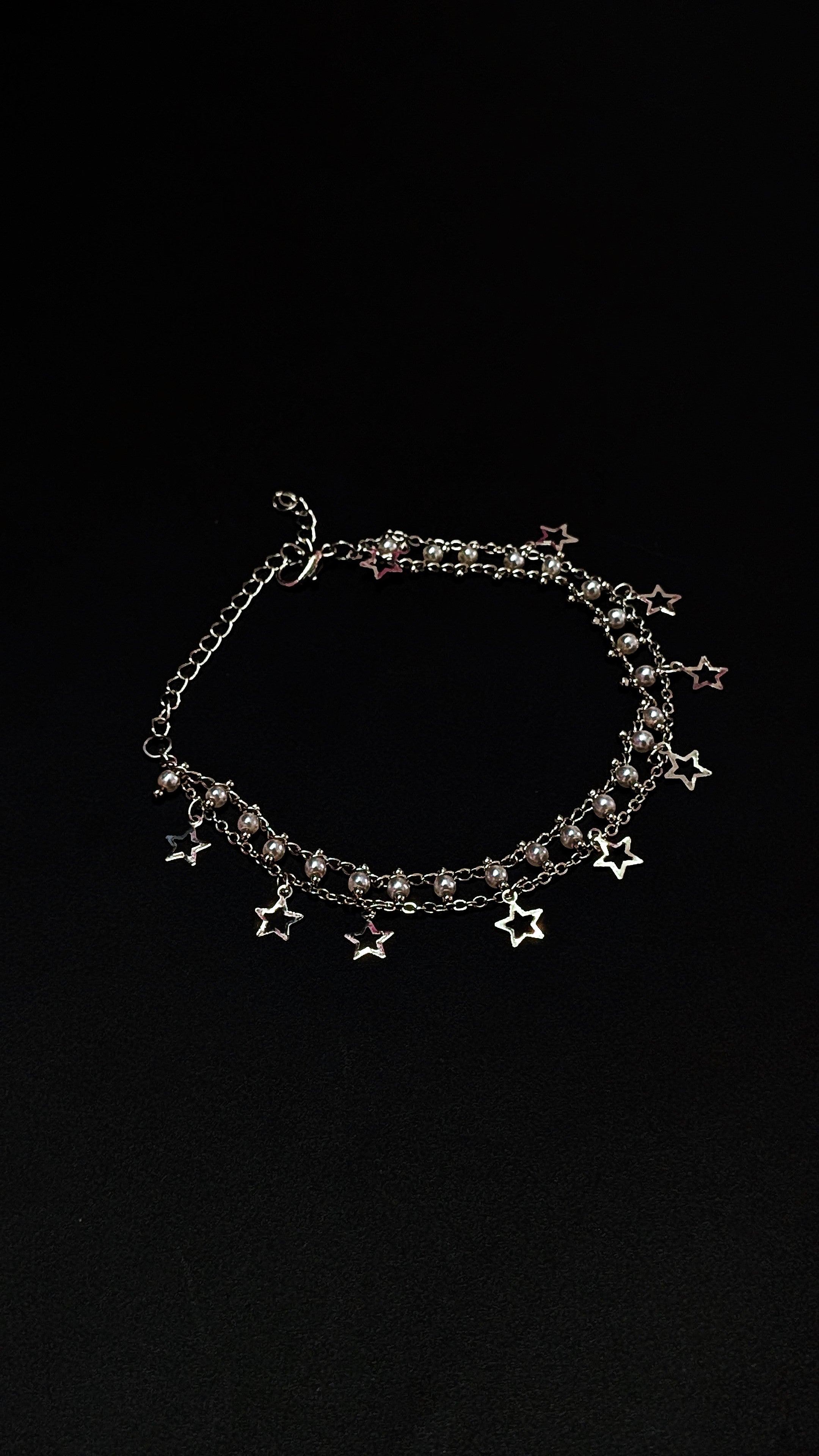 Silver Pearl & Star Charm Bracelet – Dual Layer Elegant Design