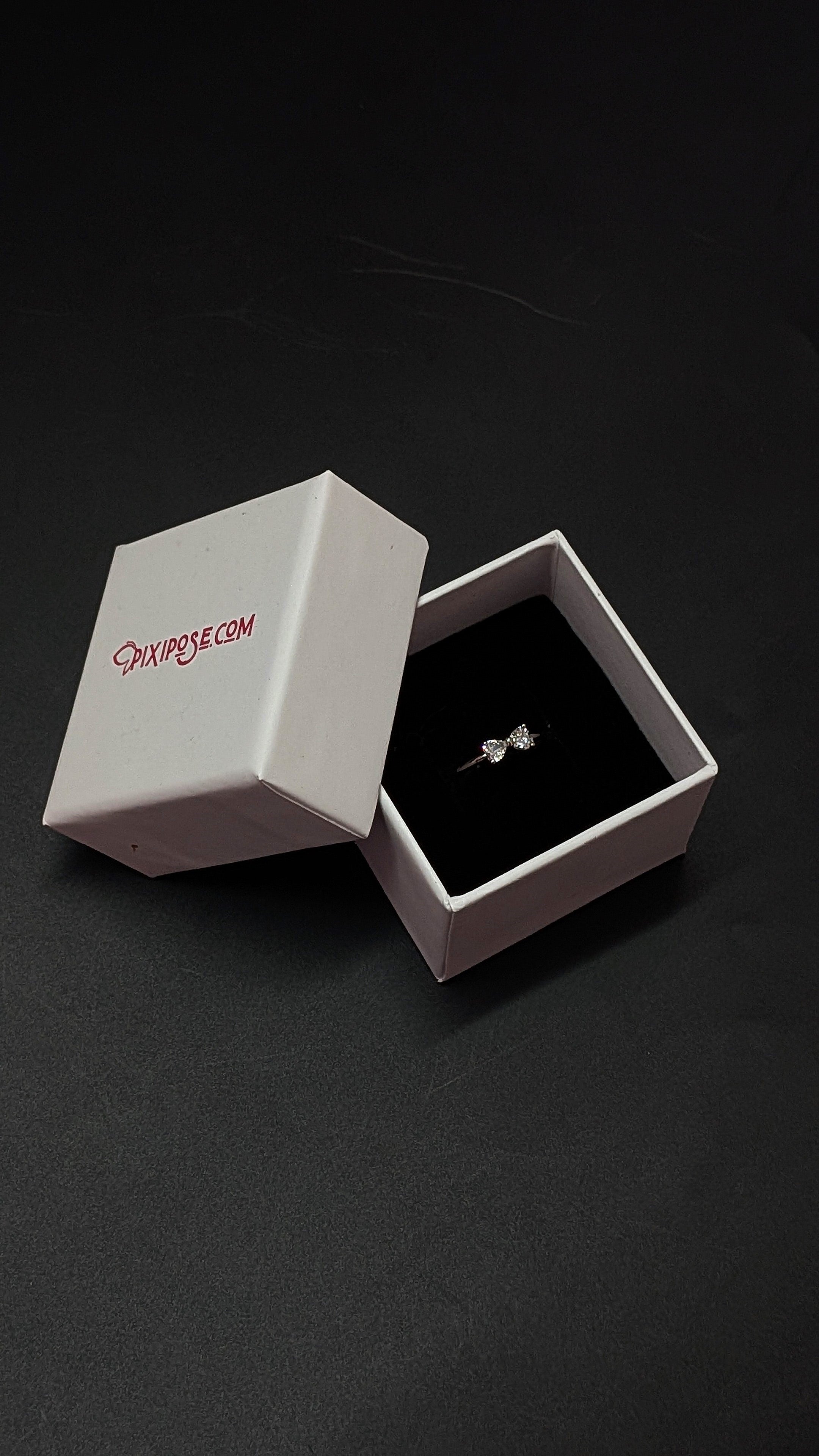 Radiant Crystal Bow Silver Adjustable Ring with Dainty