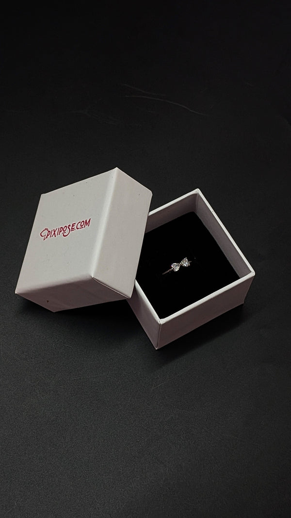 Radiant Crystal Bow Silver Adjustable Ring with Dainty