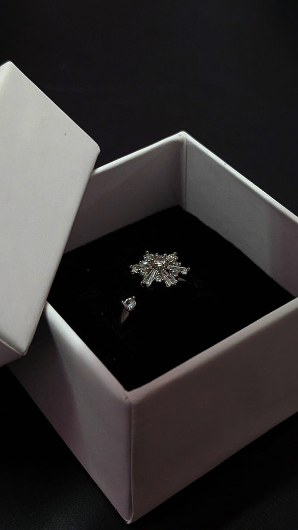 Adjustable Silver Crystal Snowflake Rotating Ring
