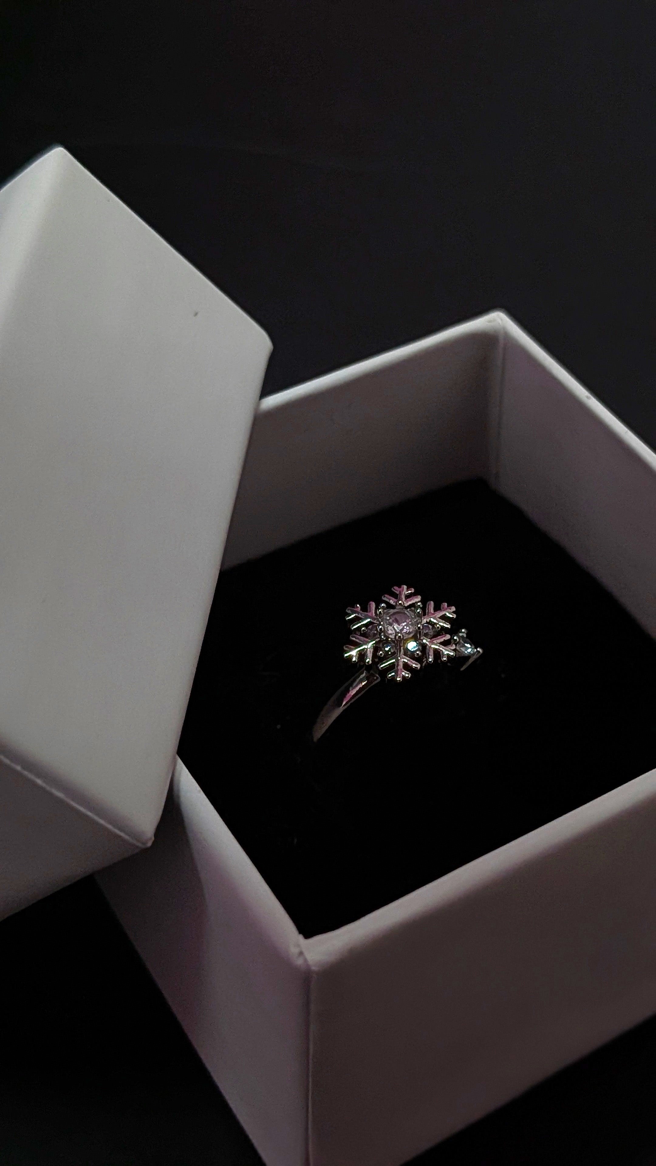 Silver Crystal Snowflake Spin Ring